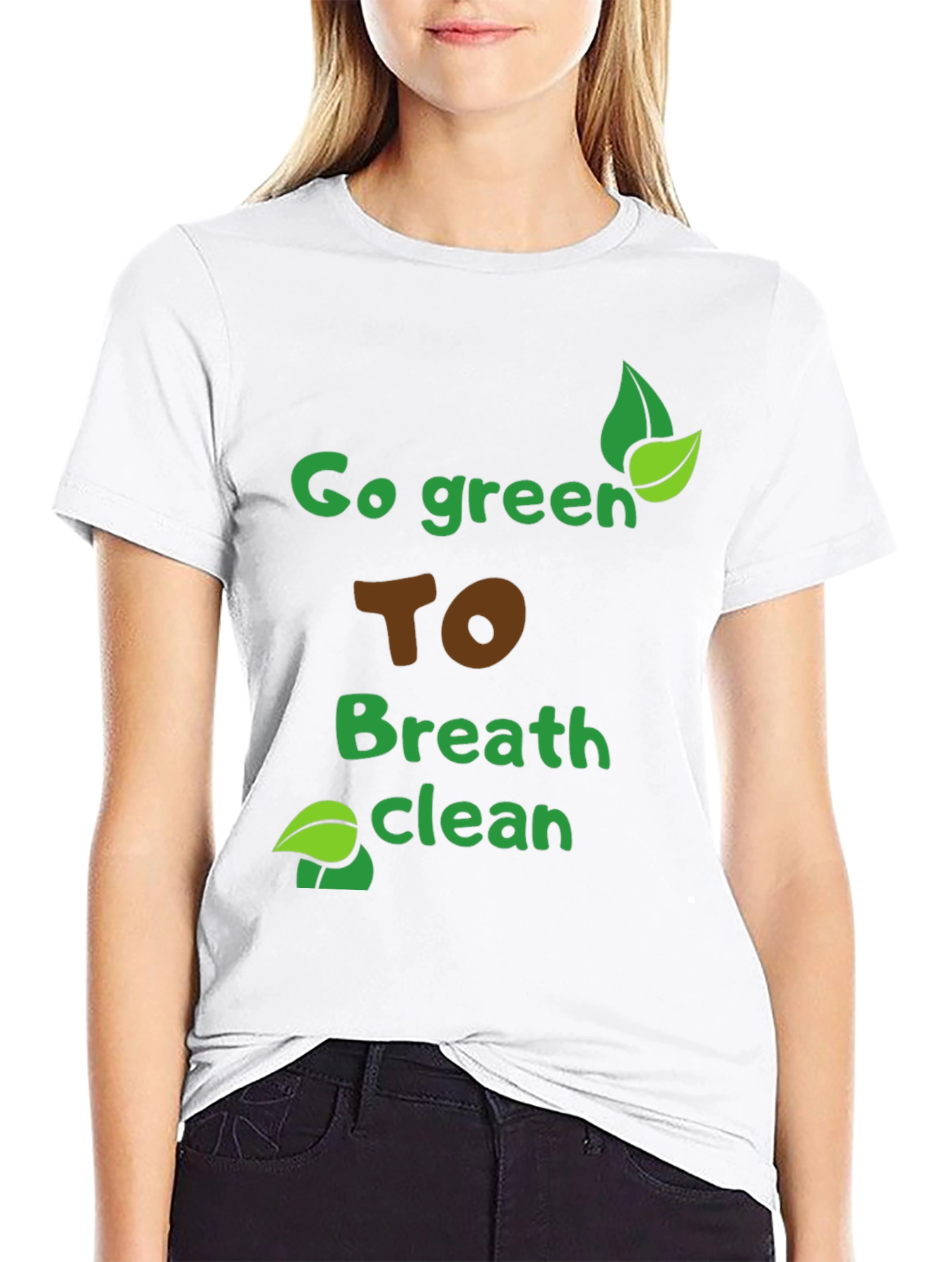 Black Eco-Friendly "Go Green" Graphic Tee - Breathe Clean Air! view 9