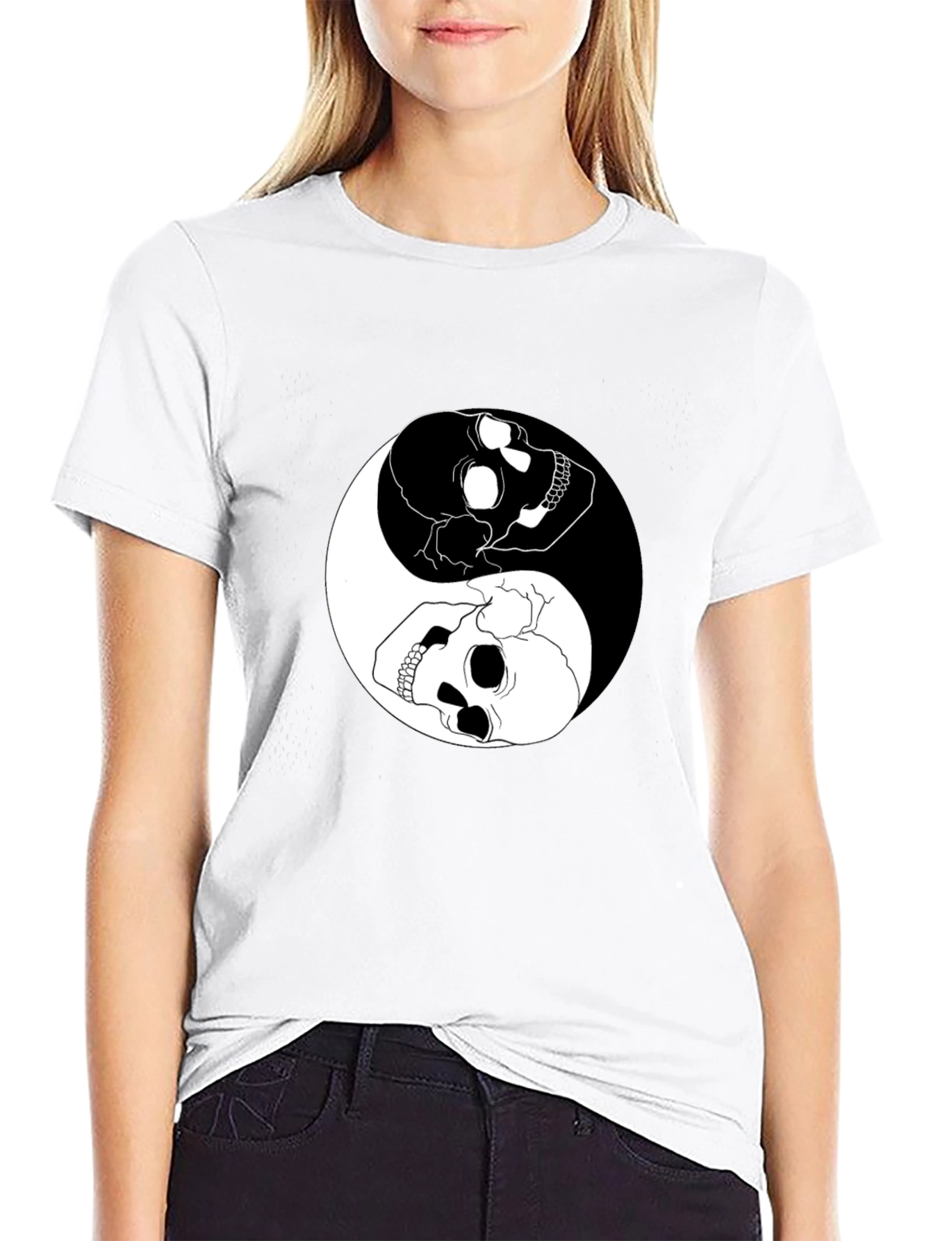 Black Yin Yang Skull Graphic T-Shirt - Black Cotton Tee view 9