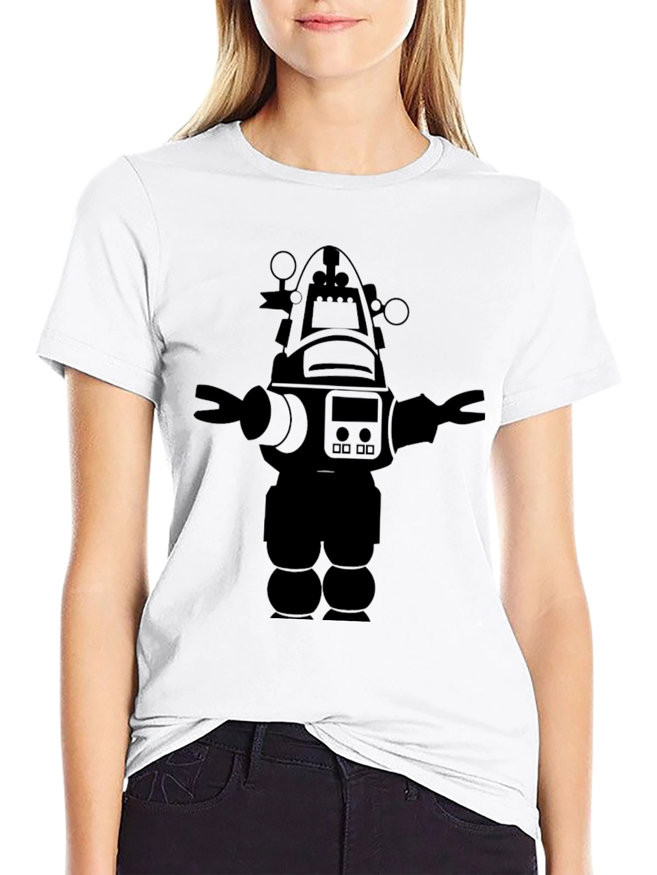 Black Robot Graphic Black T-Shirt Cool Design view 9