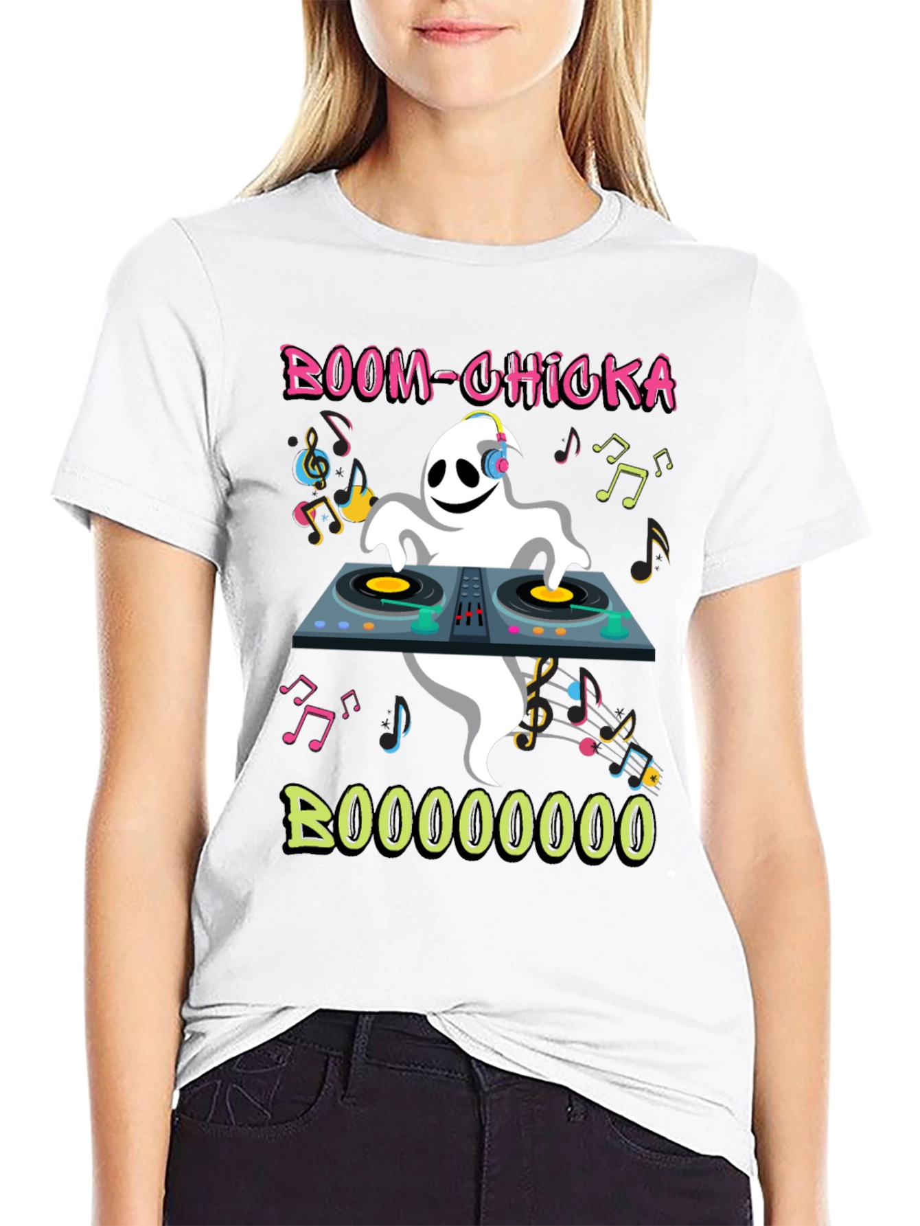 Black DJ Ghost Graphic Tee - Halloween Party Shirt view 9
