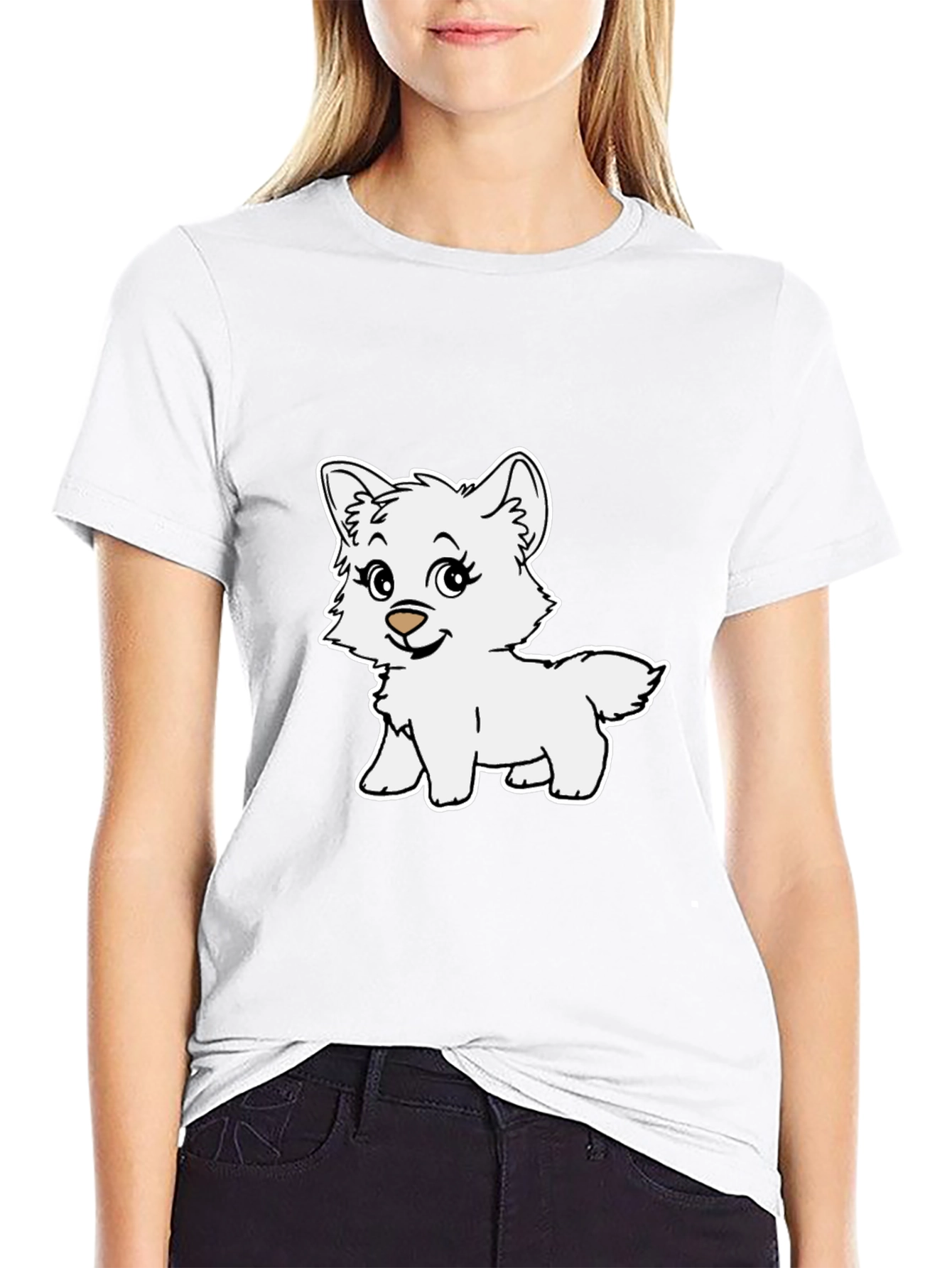 Black Cute Cartoon Puppy Graphic T-Shirt - Black view 9
