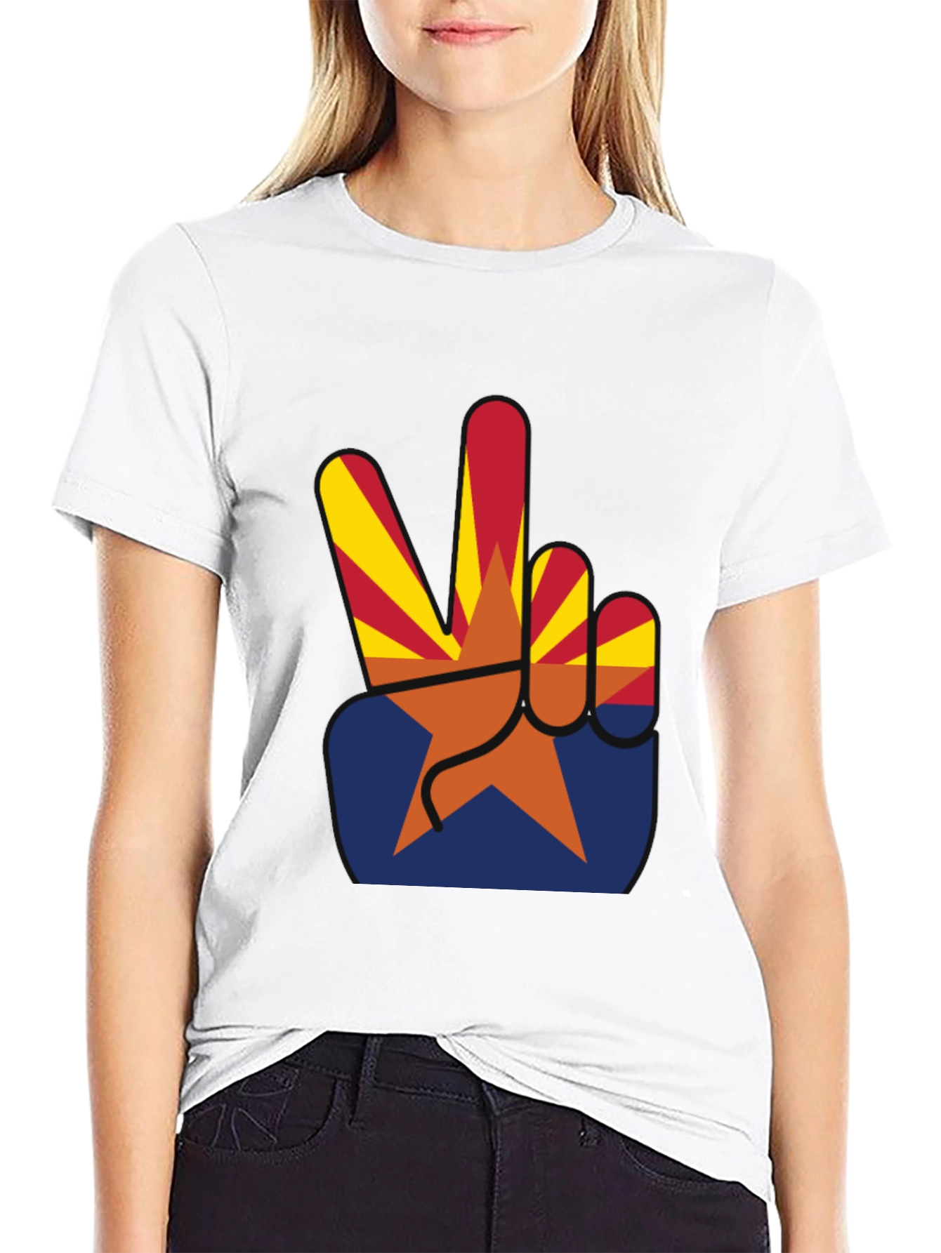 Black Arizona Peace Sign Graphic Tee - Black Cotton T-Shirt view 9