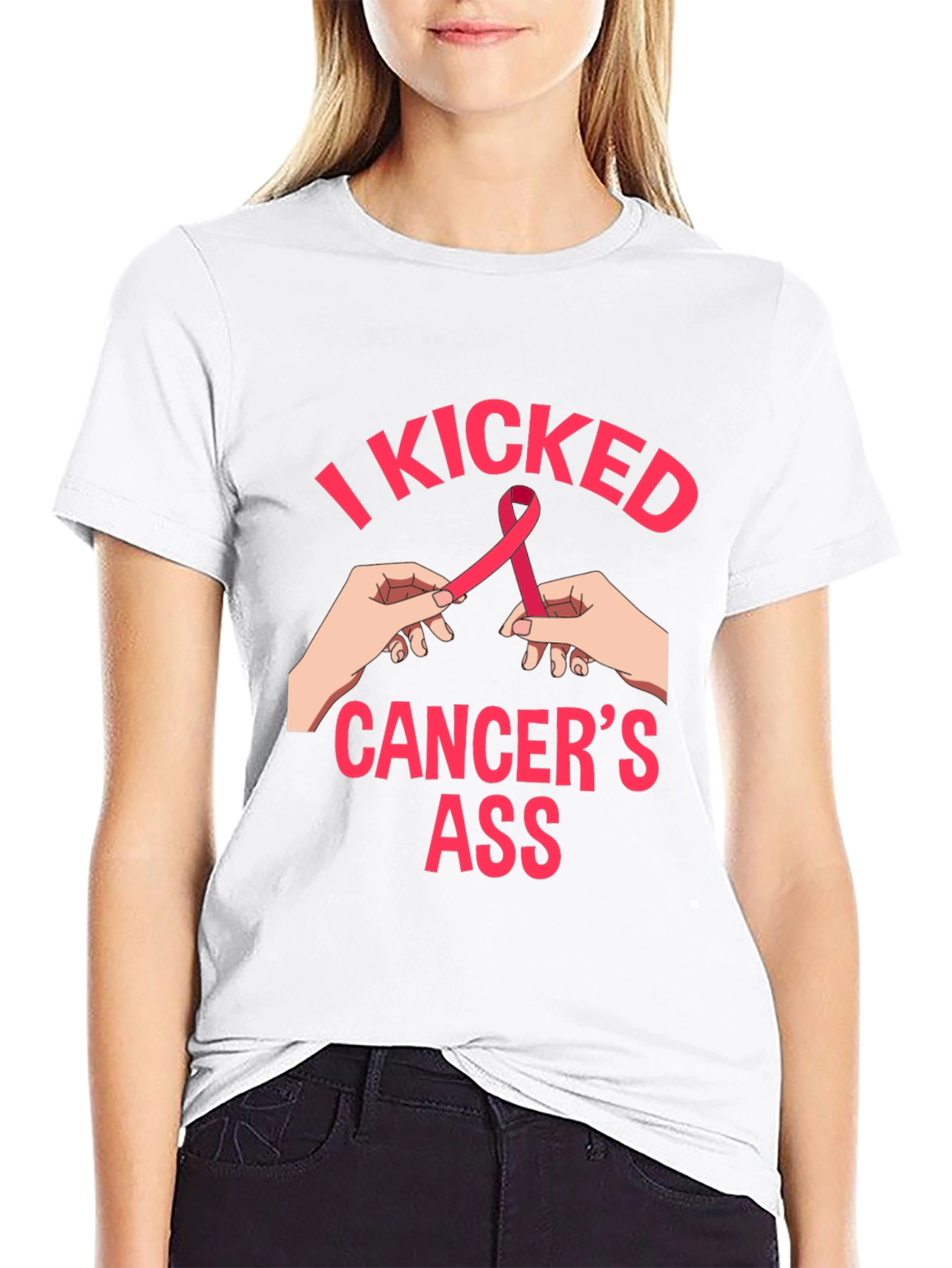 Black I Kicked Cancer's Ass Graphic Tee view 9