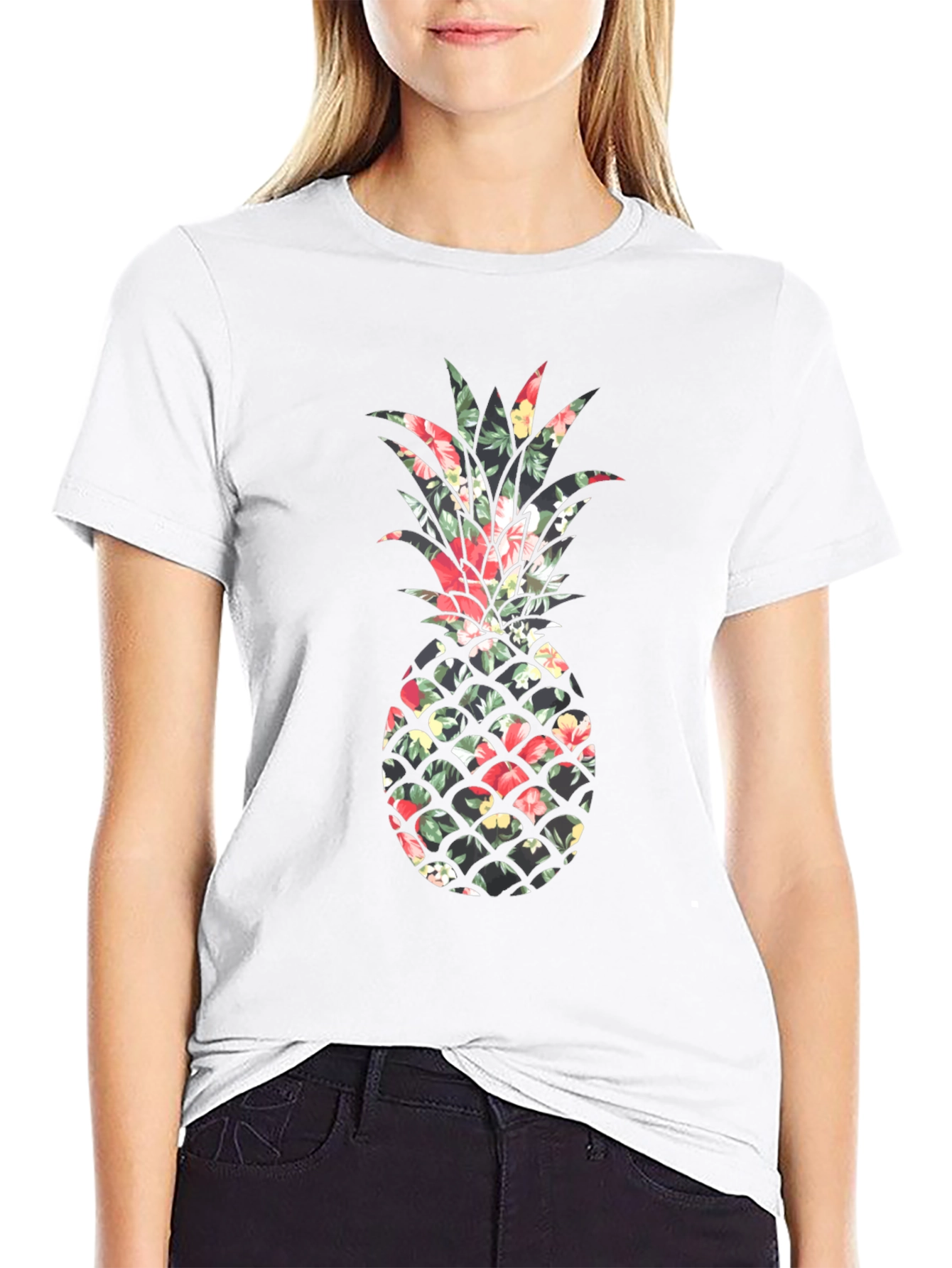 Black Floral Pineapple Print Tee view 9