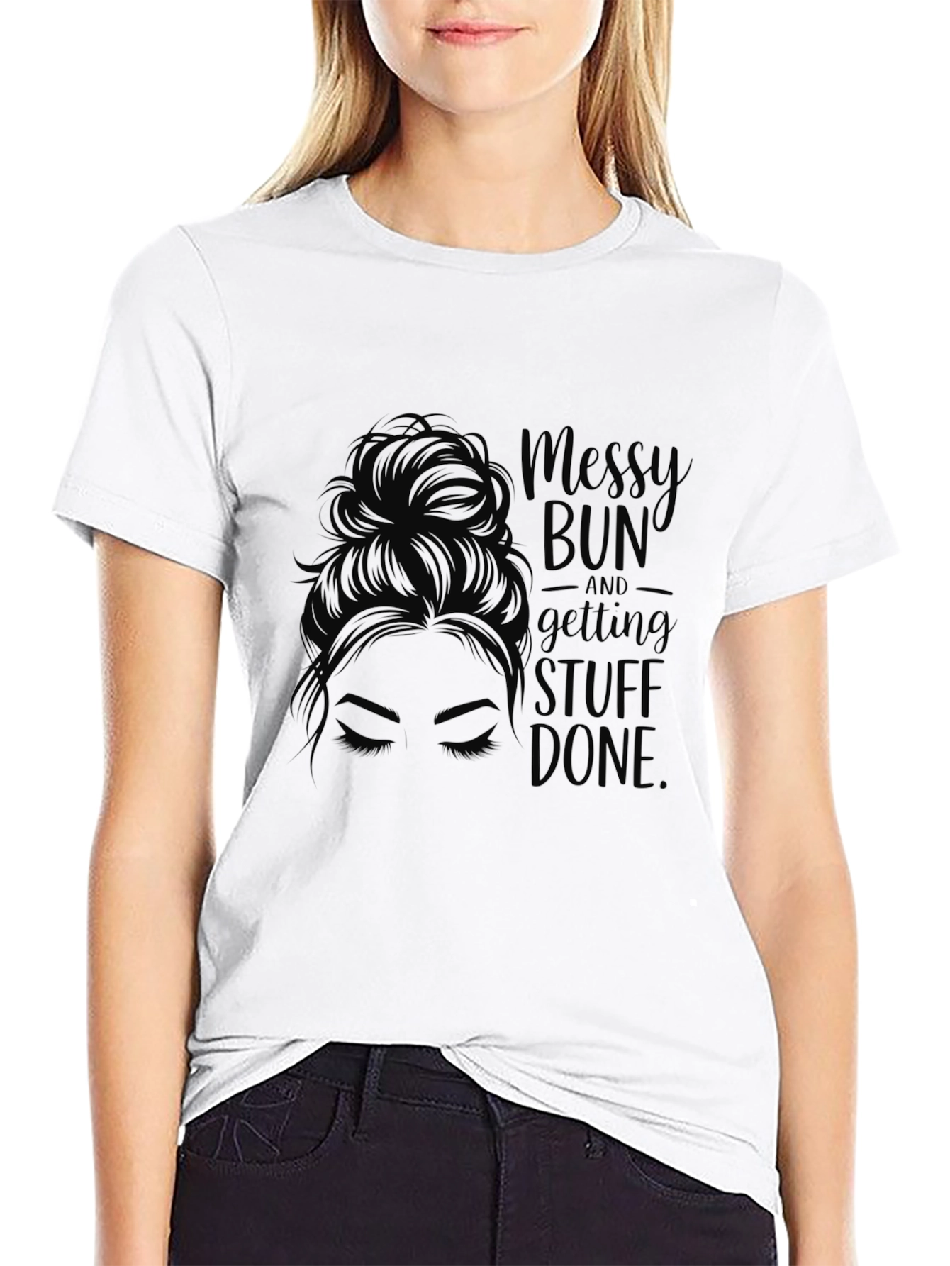 Black Messy Bun & Getting Stuff Done Tee - Black Casual view 9