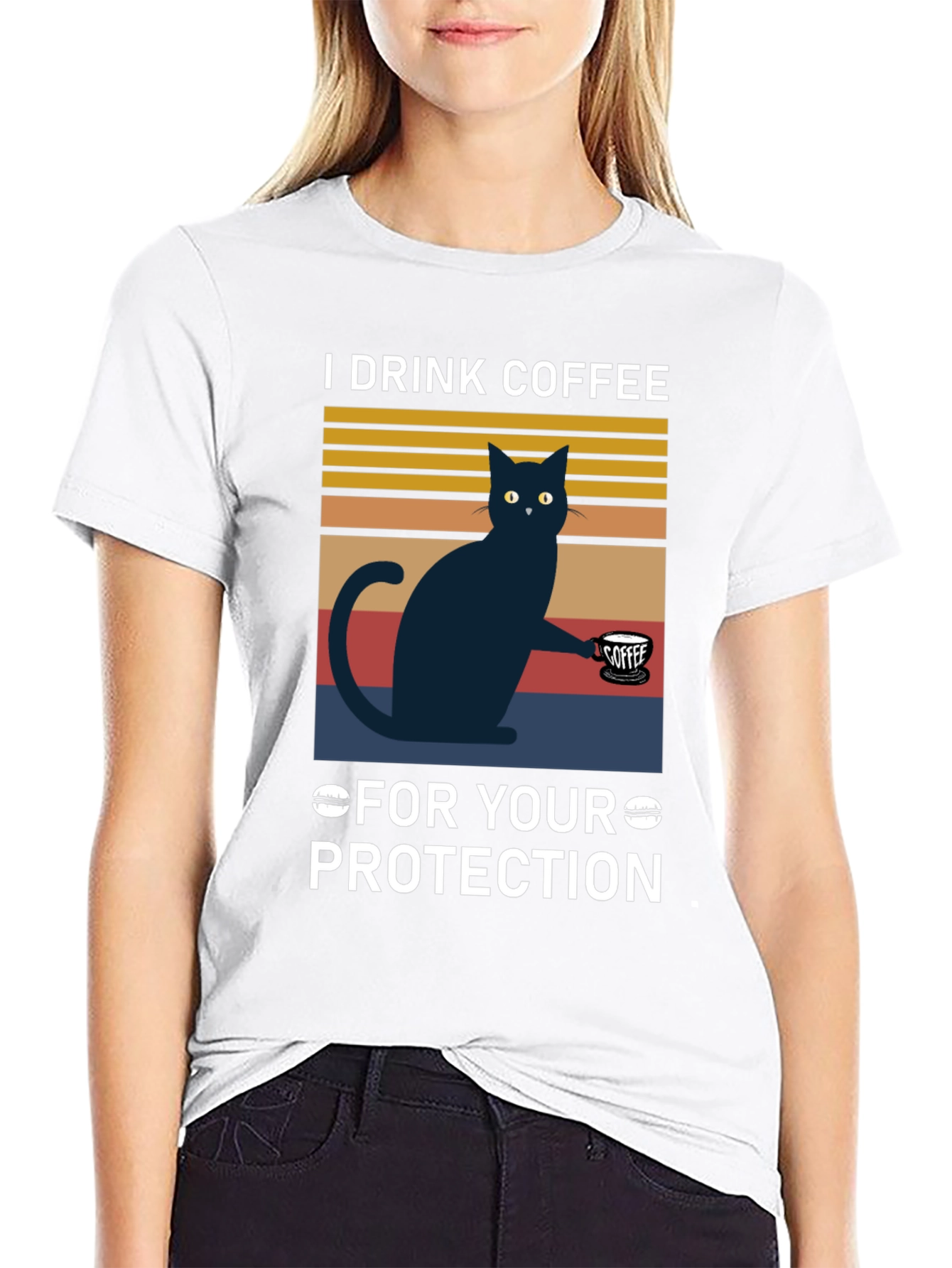 Black Funny Cat Coffee T-Shirt - For Your Protection view 9