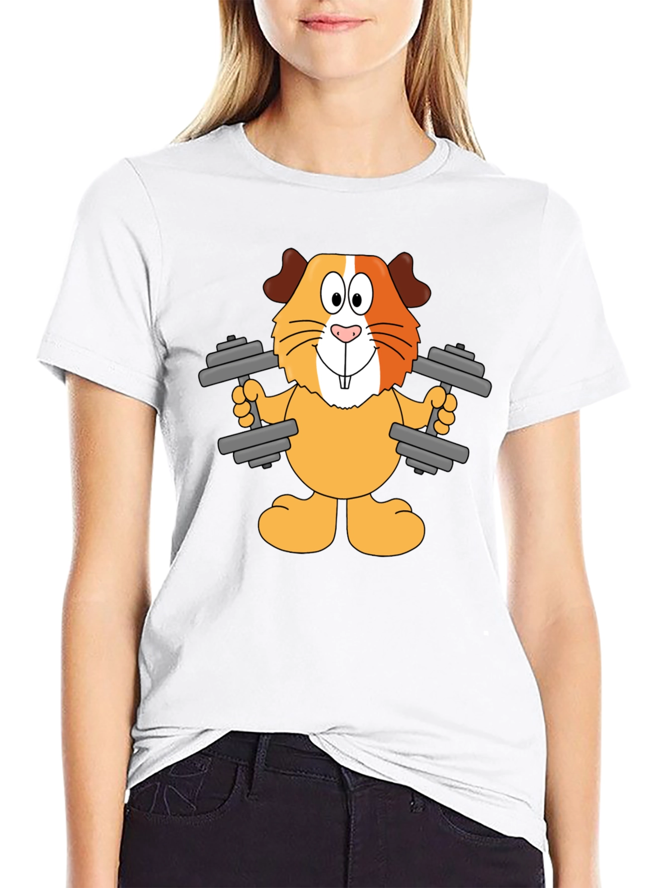 Black Funny Guinea Pig Lifting Weights T-Shirt view 9