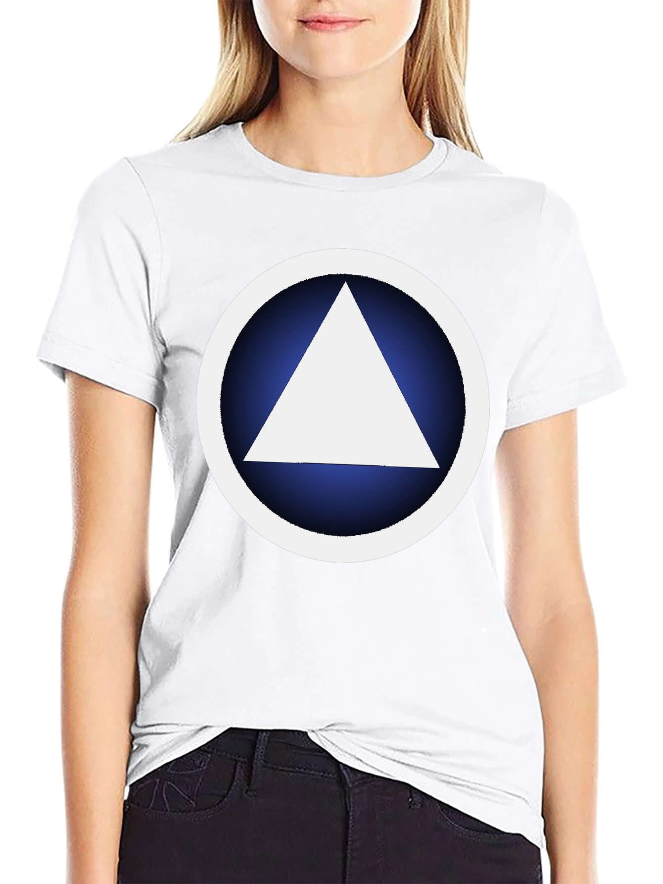 Black Geometric Graphic T-Shirt - White Triangle Design view 9