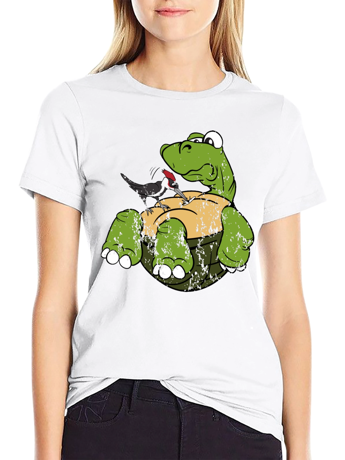 Black Turtle & Woodpecker Graphic T-Shirt view 9