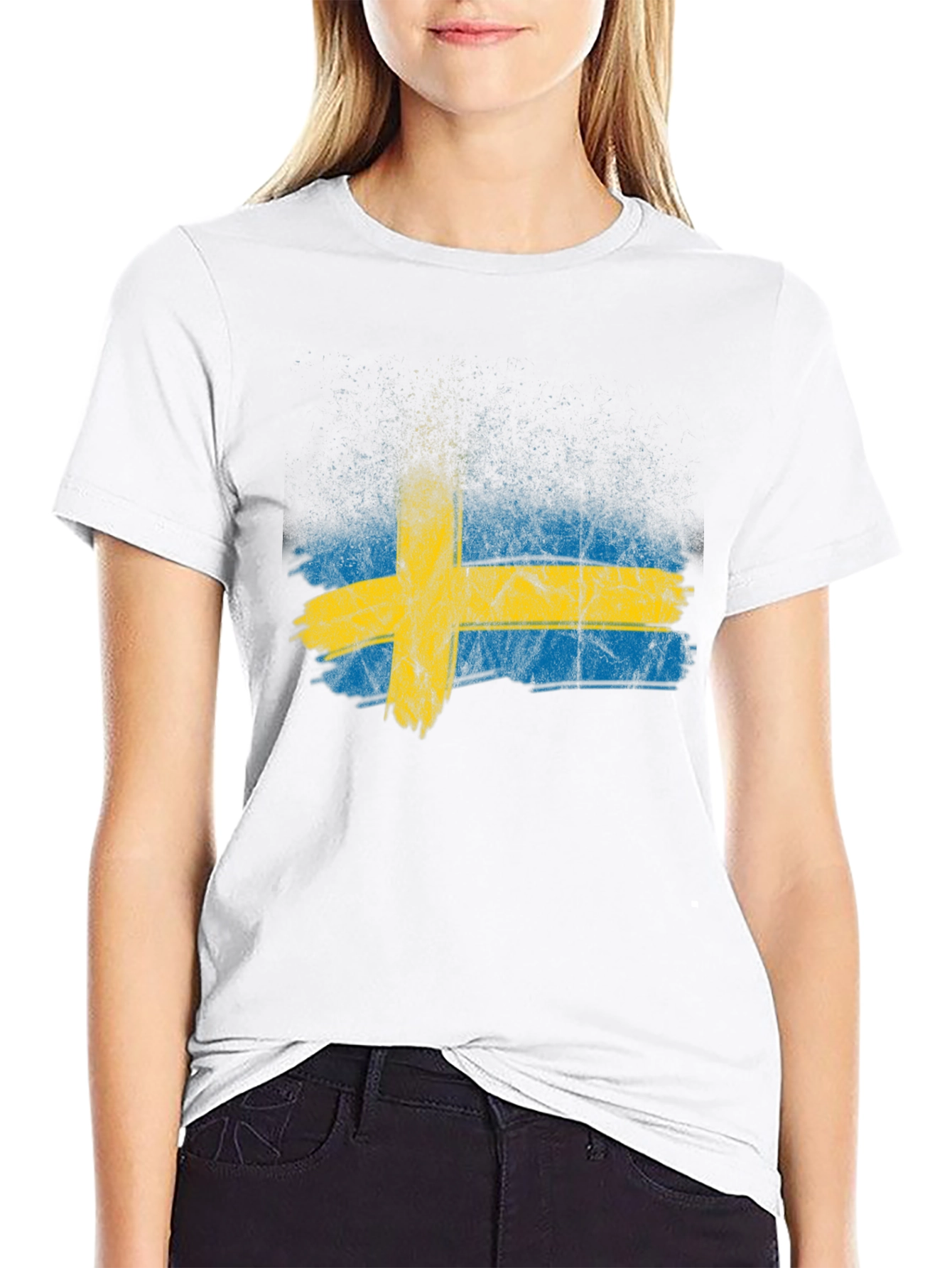 Black Sweden Flag Distressed Graphic Tee - Black view 9