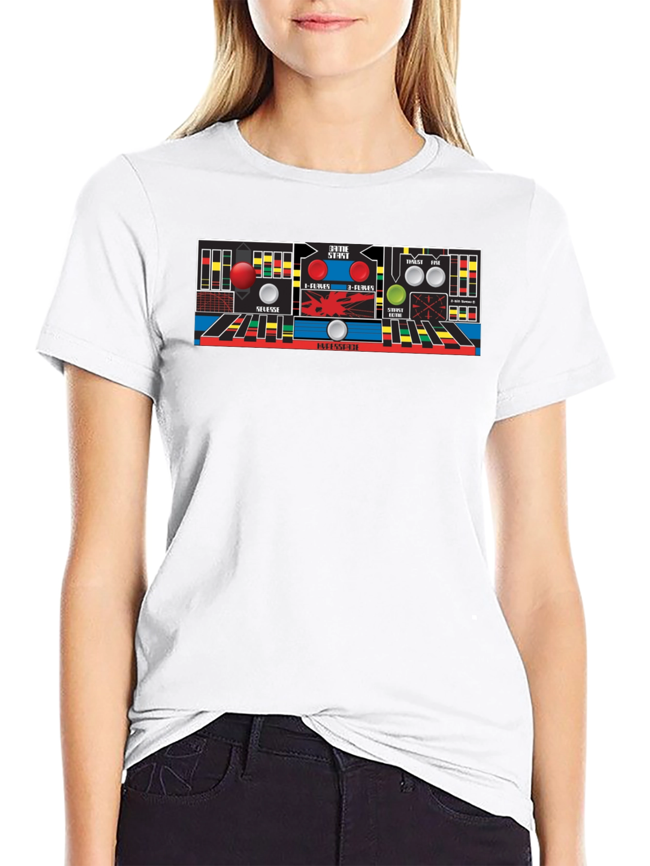Black Retro Arcade Game Control Panel T-Shirt view 9