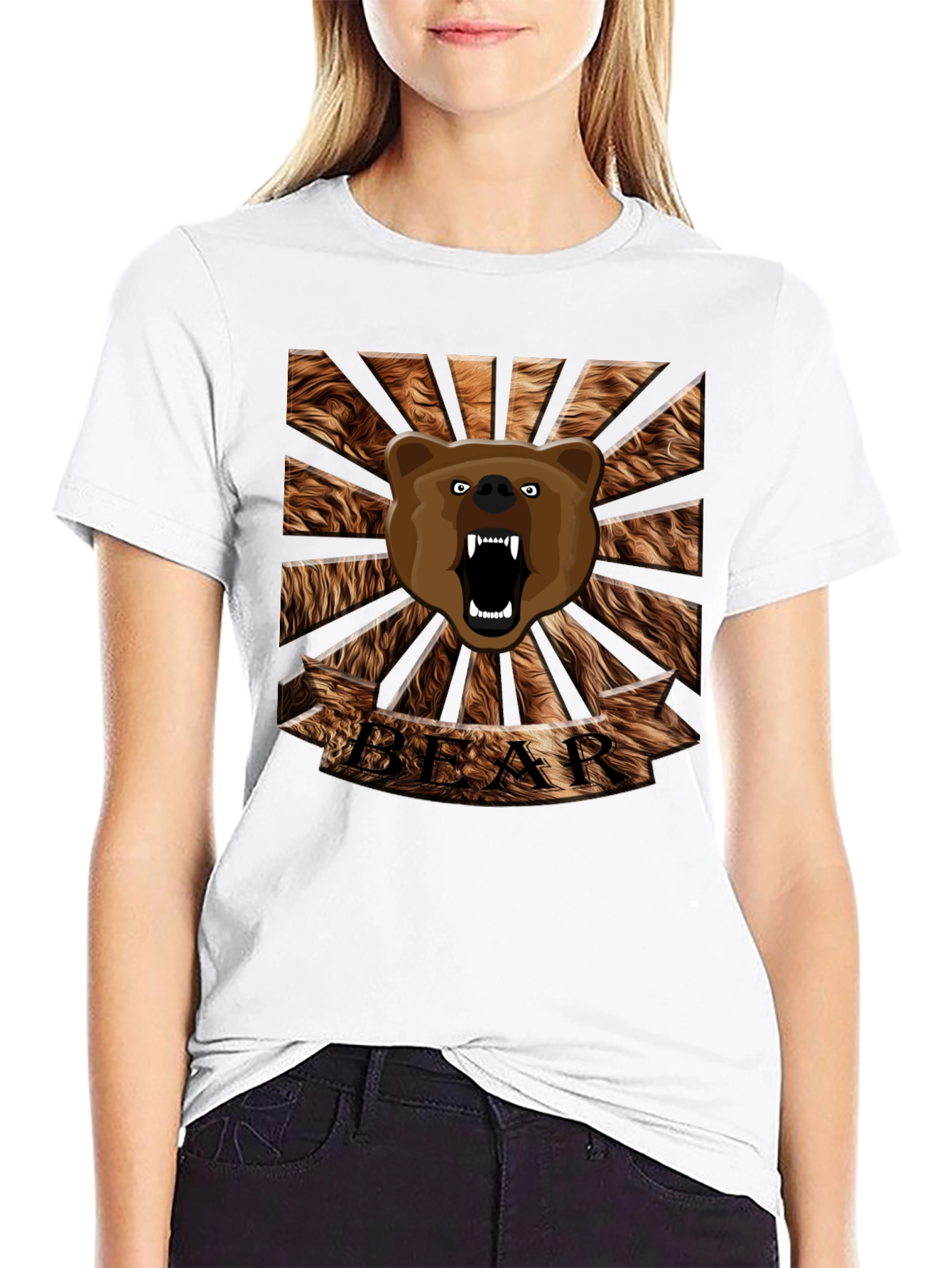 Black Roaring Bear Graphic T-Shirt - Mens Black Crew Neck Tee view 9