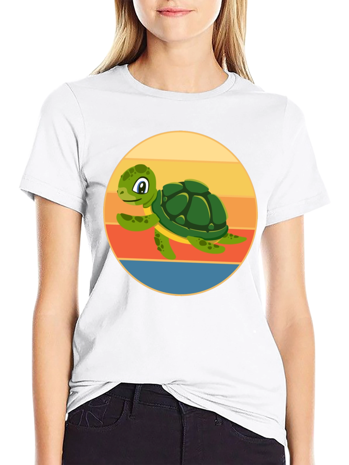 Black Cute Turtle Graphic Tee - Retro Style view 9