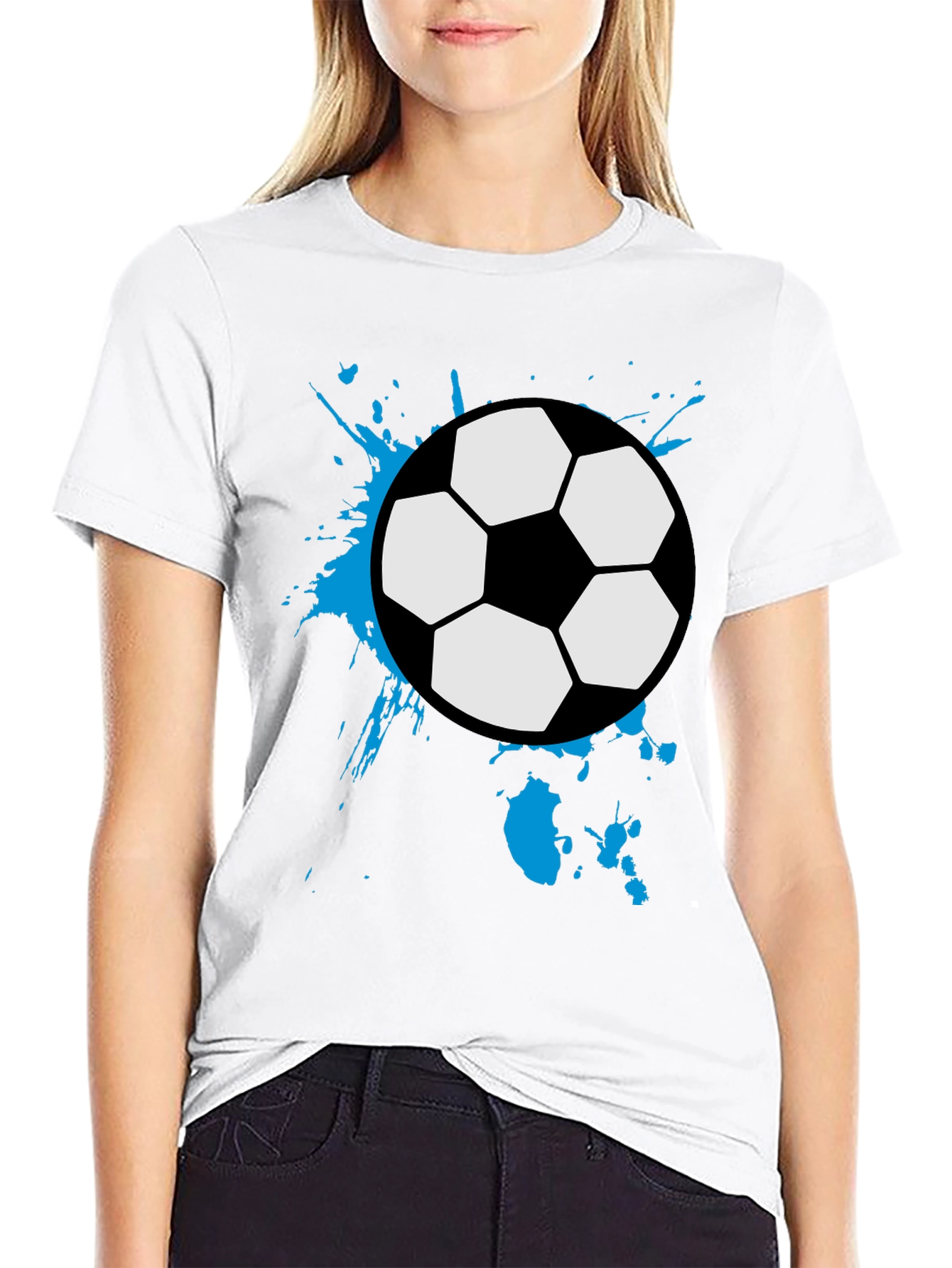 Black Soccer Ball Splash Tee - Black Cotton Graphic T-Shirt view 9