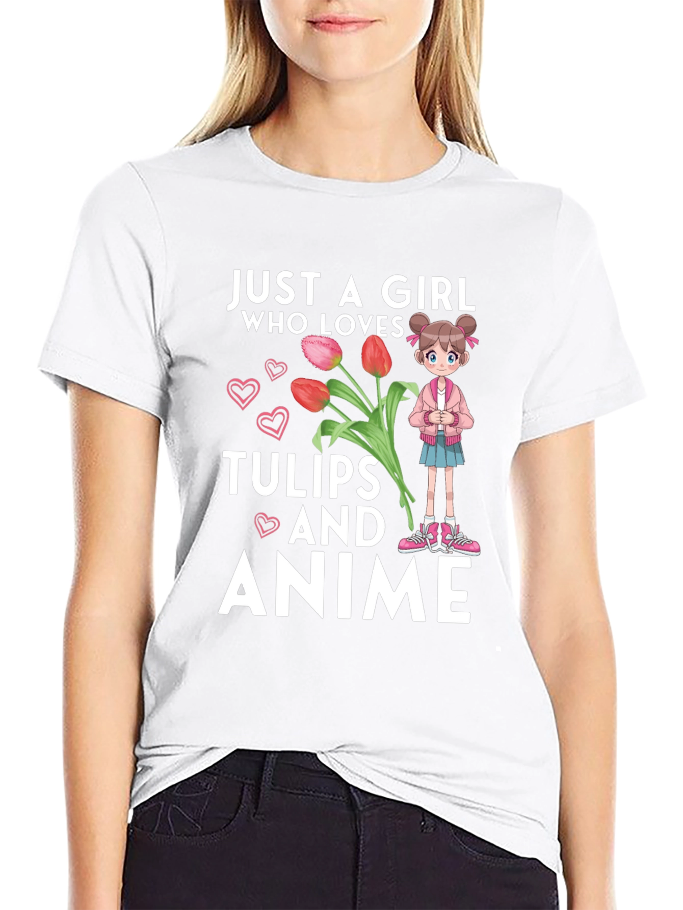 Black Just a Girl Who Loves Tulips and Anime T-Shirt view 9