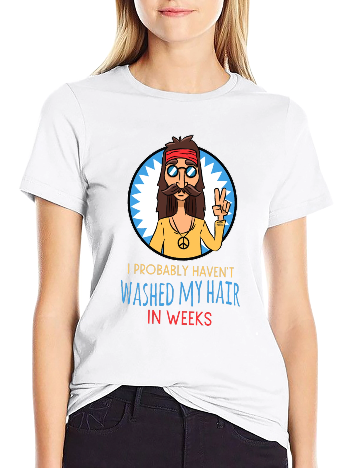 Black Hippie Humor T-Shirt - Unwashed Hair view 9
