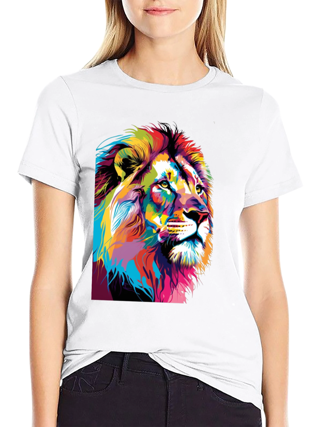 Black Colorful Lion Graphic Print T-Shirt view 9