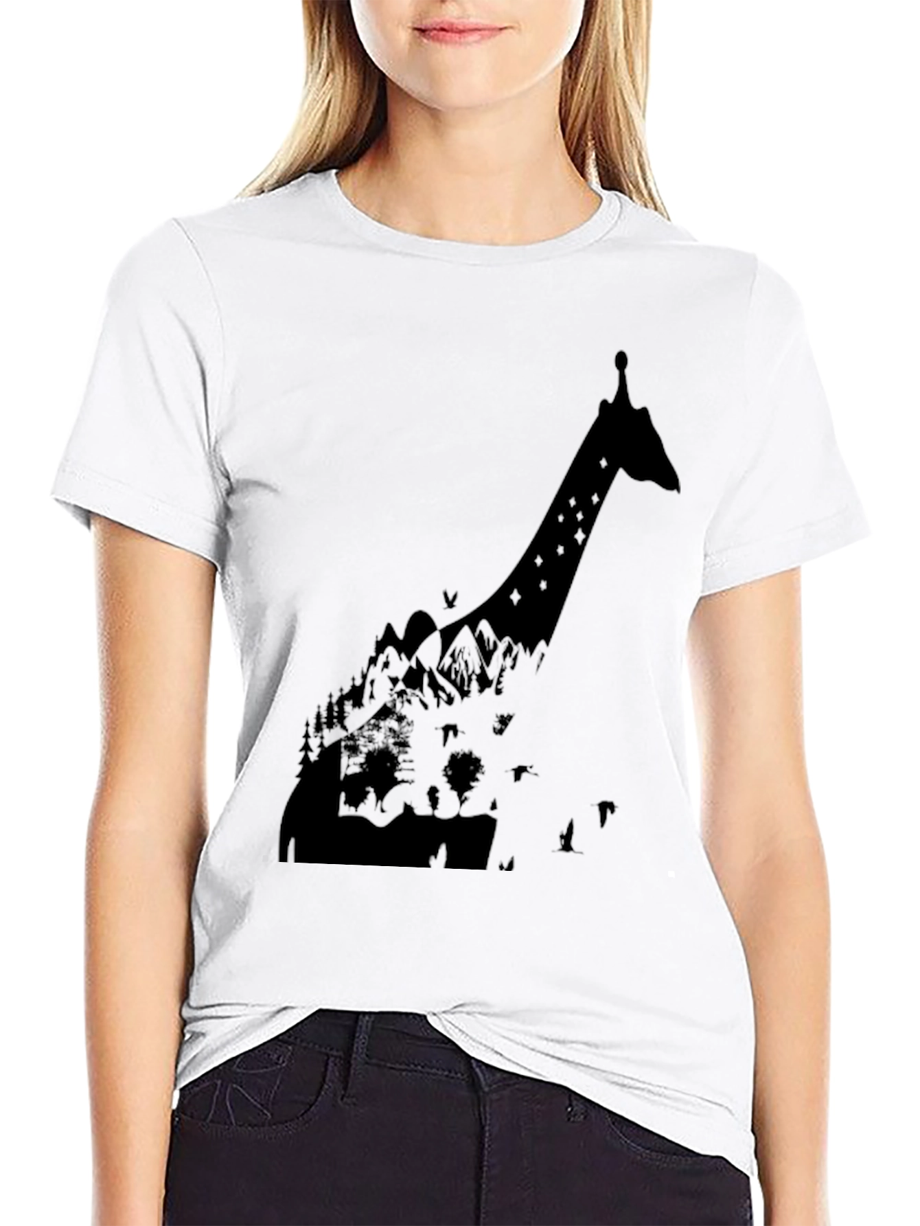 Black Giraffe Silhouette Graphic T-Shirt - Black view 9