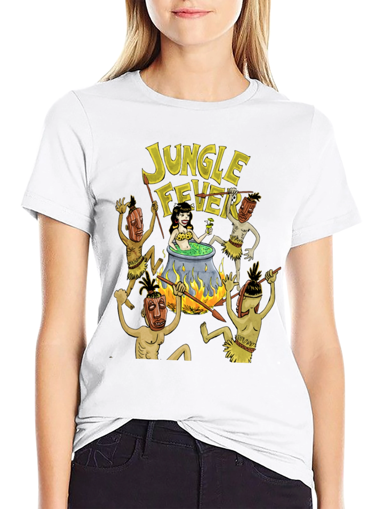 Black Jungle Fever Cartoon Graphic Black T-Shirt view 9