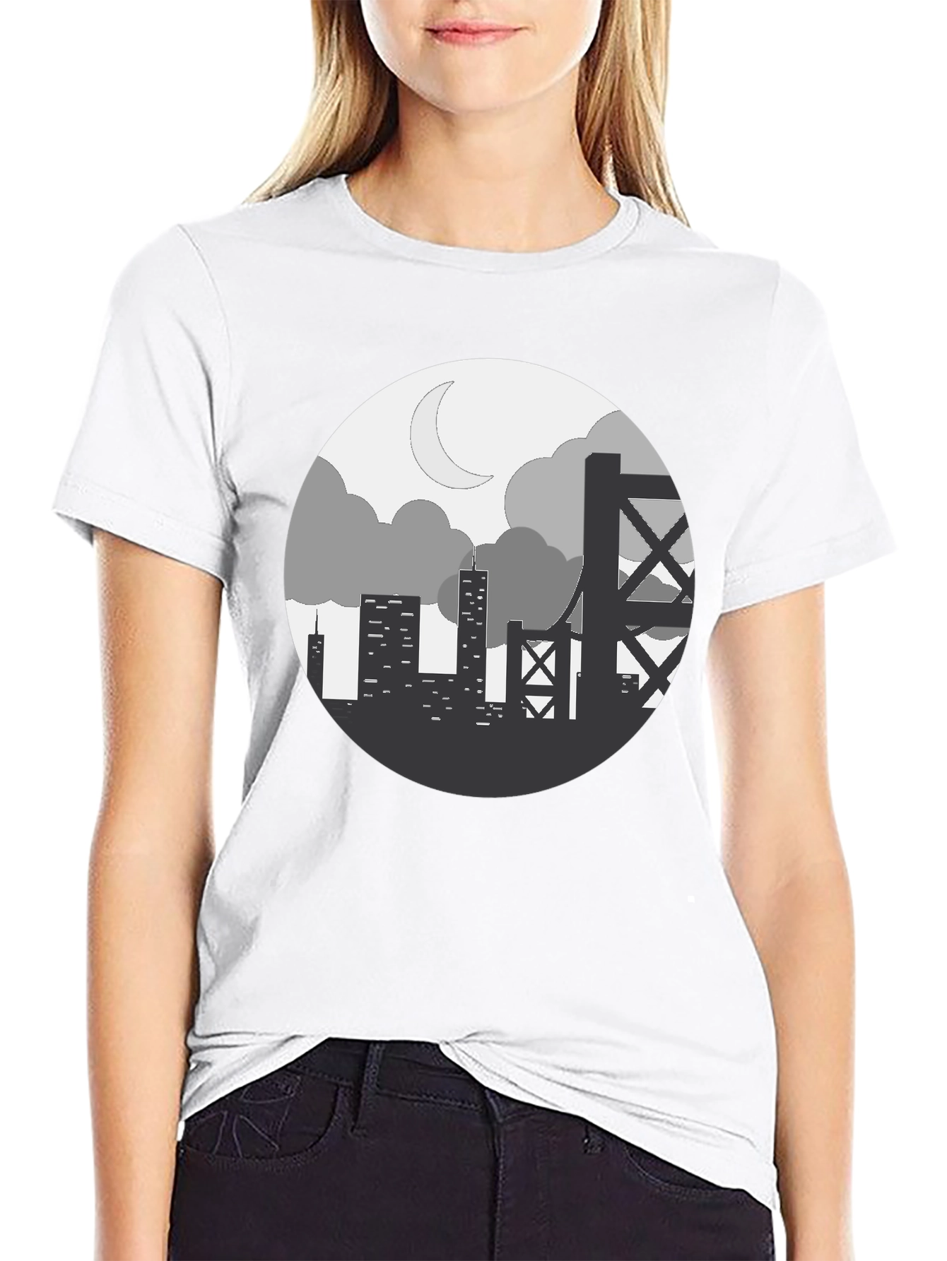 Black Cityscape Silhouette Graphic Tee - Black view 9