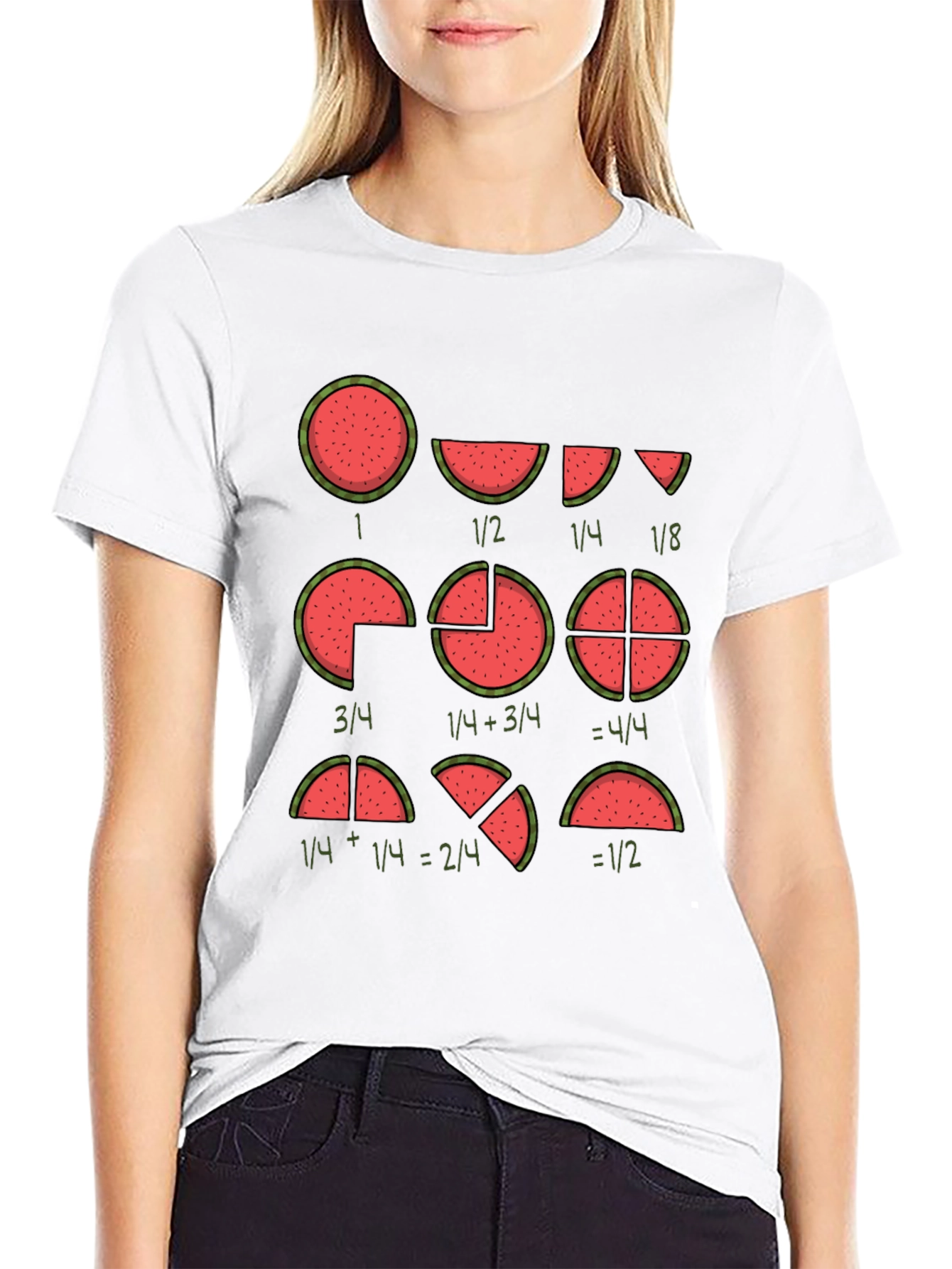 Black Watermelon Fractions Math Humor Graphic T-Shirt view 9