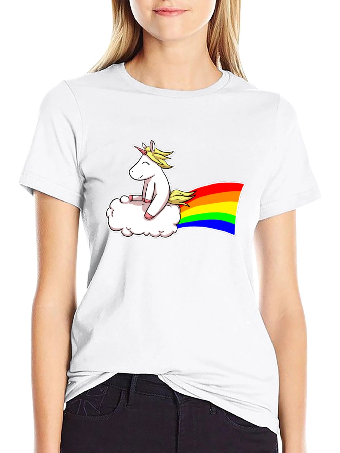 Black Unicorn Cloud Rainbow Graphic T-Shirt view 9