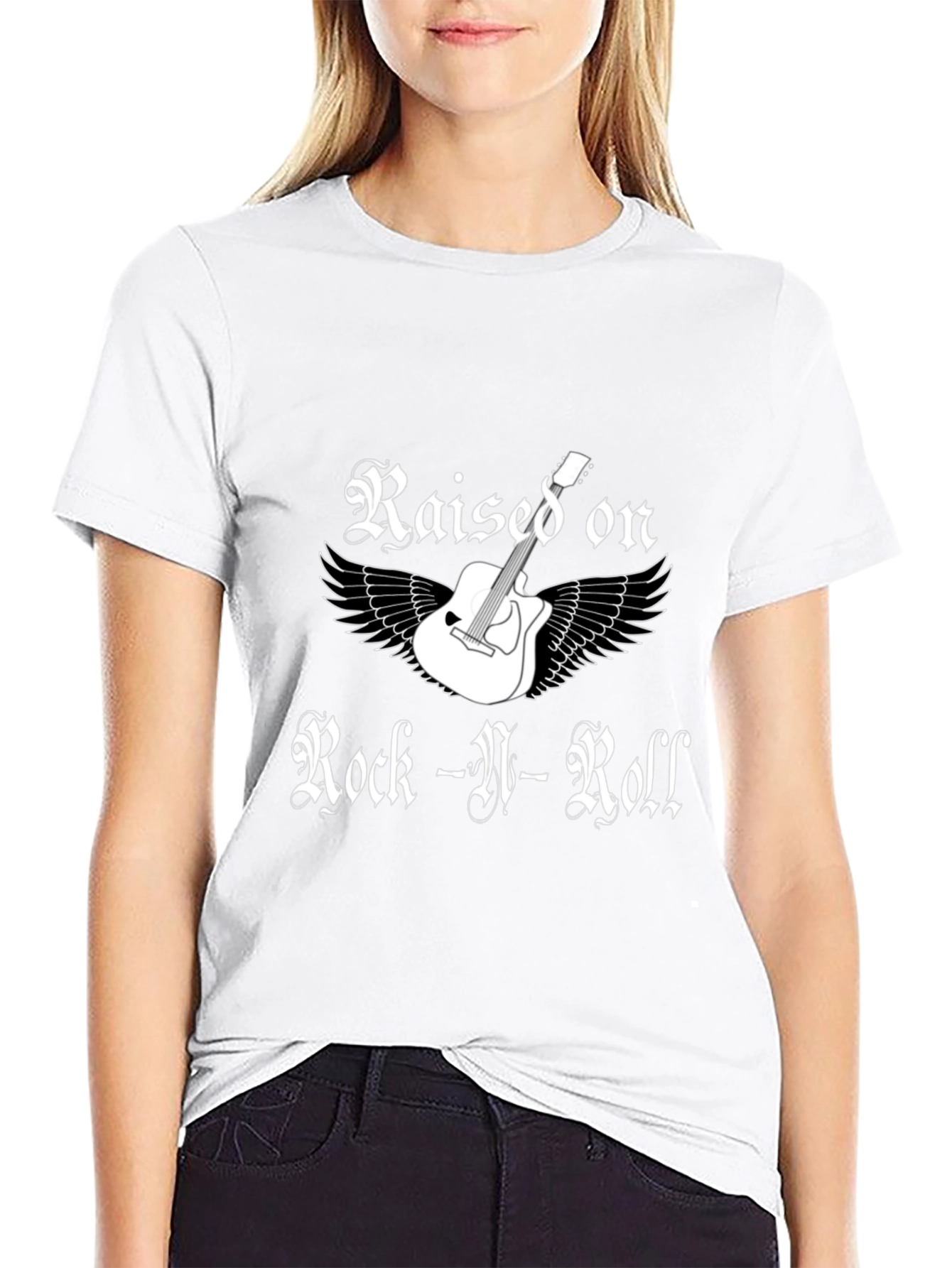 Black Rock-N-Roll T-Shirt - Guitar and Wings Design view 9