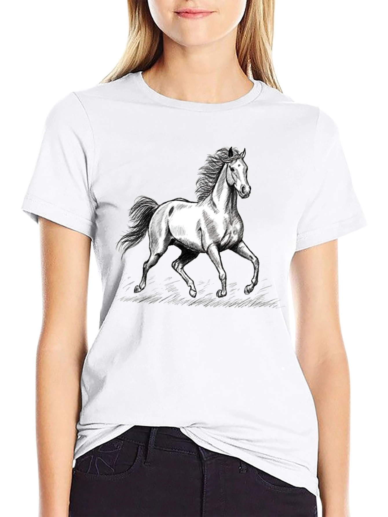 Black Horse Graphic Tee - Black Cotton Casual T-Shirt view 9