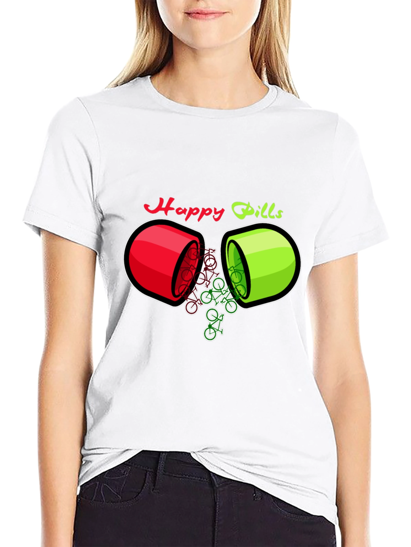 Black Happy Pills Bicycle T-Shirt - Quirky Graphic Tee view 9