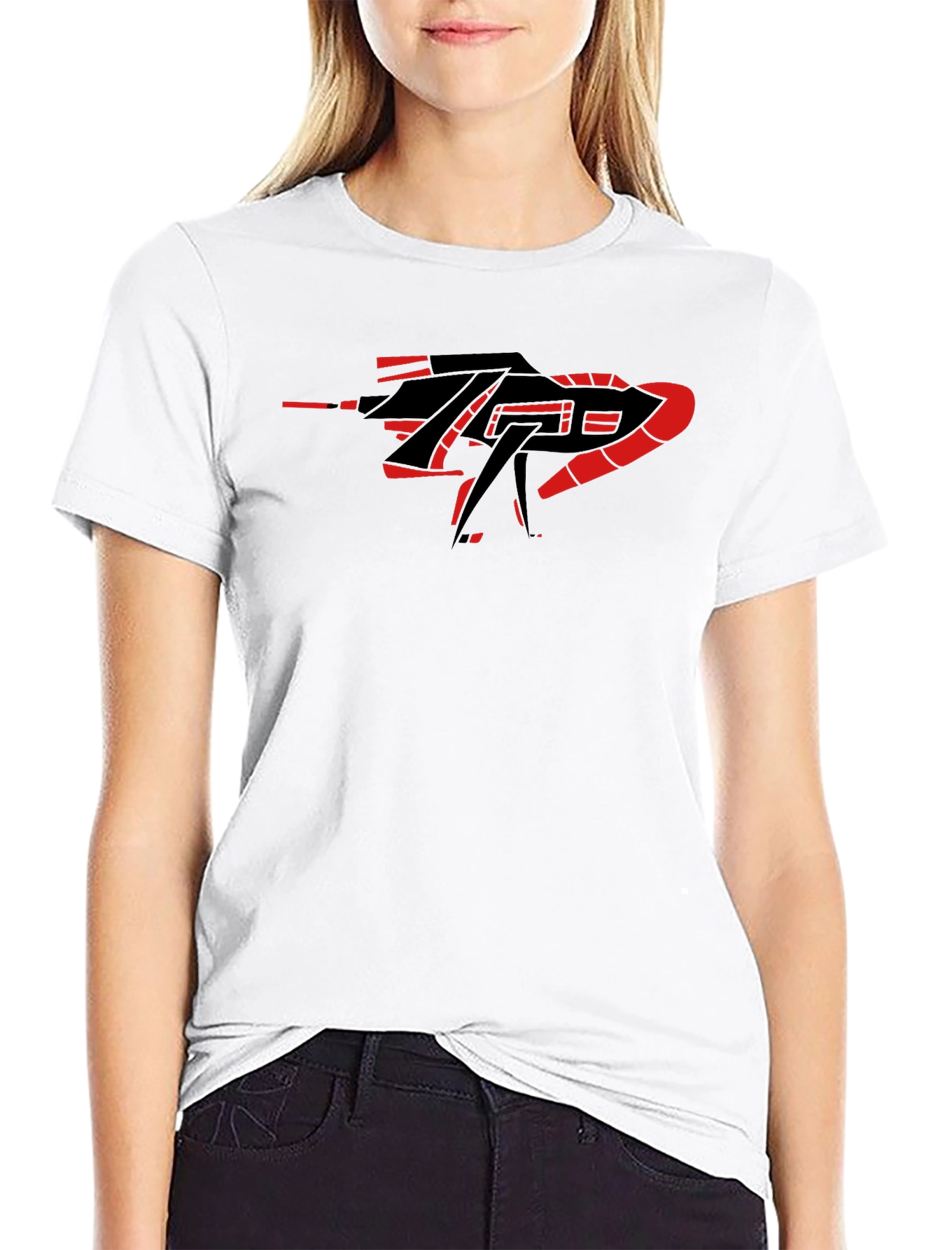 Black Edgy Graphic Tee - Black with Bold Red Accents view 9