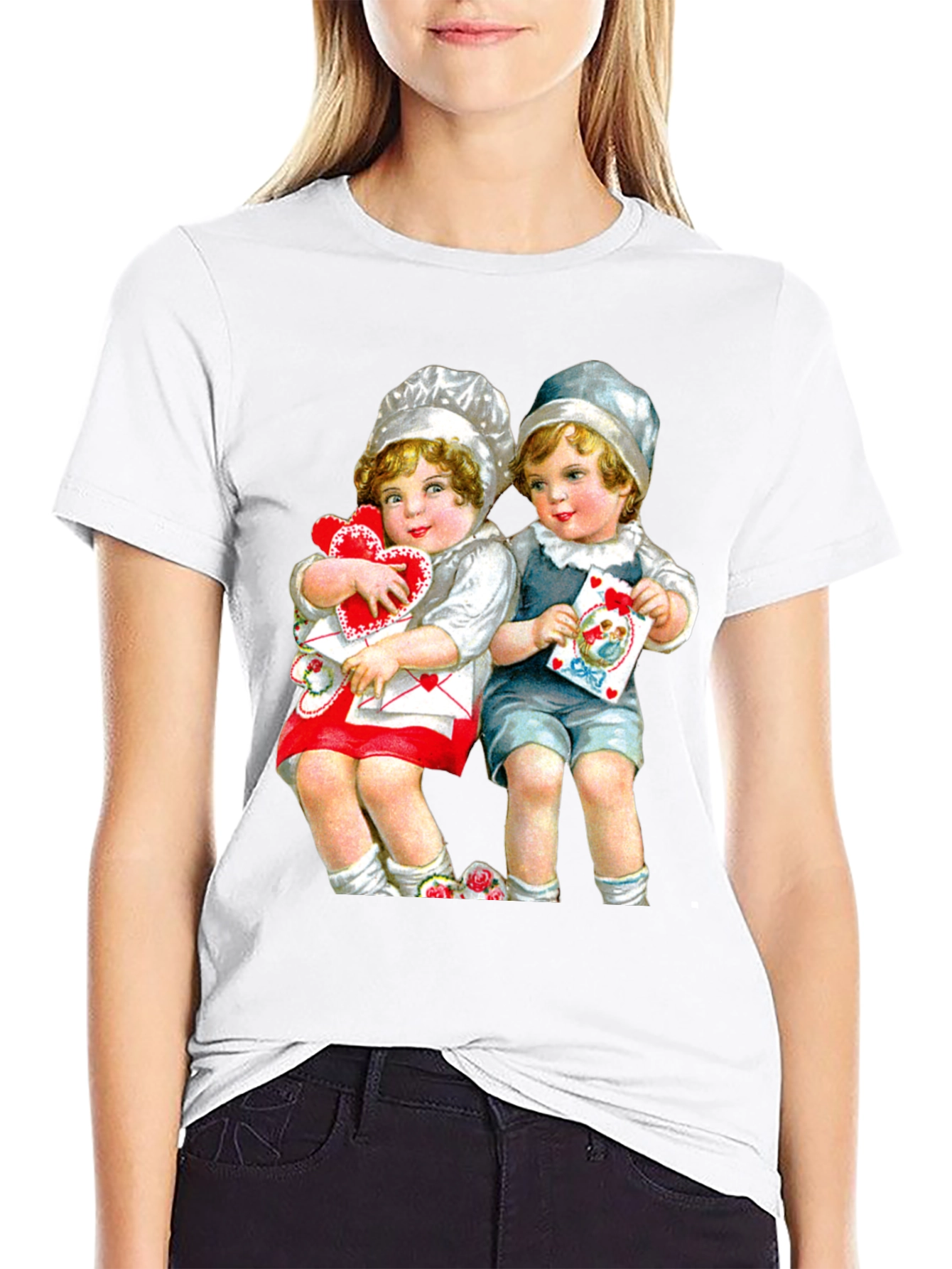 Black Vintage Valentine's Day Kids Graphic T-Shirt view 9
