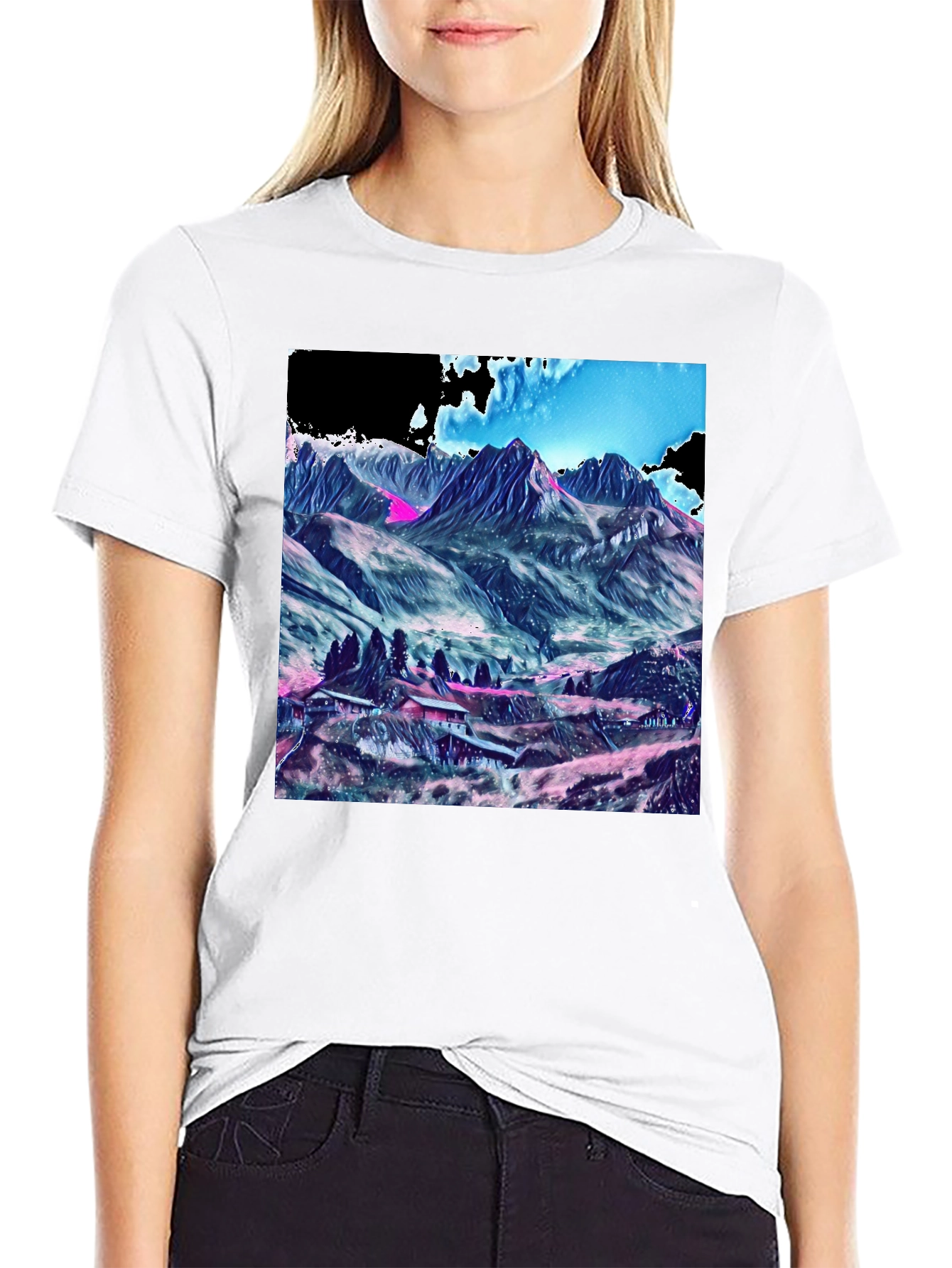 Black Mountains Graphic Tee - Stylish Black Cotton T-Shirt view 9
