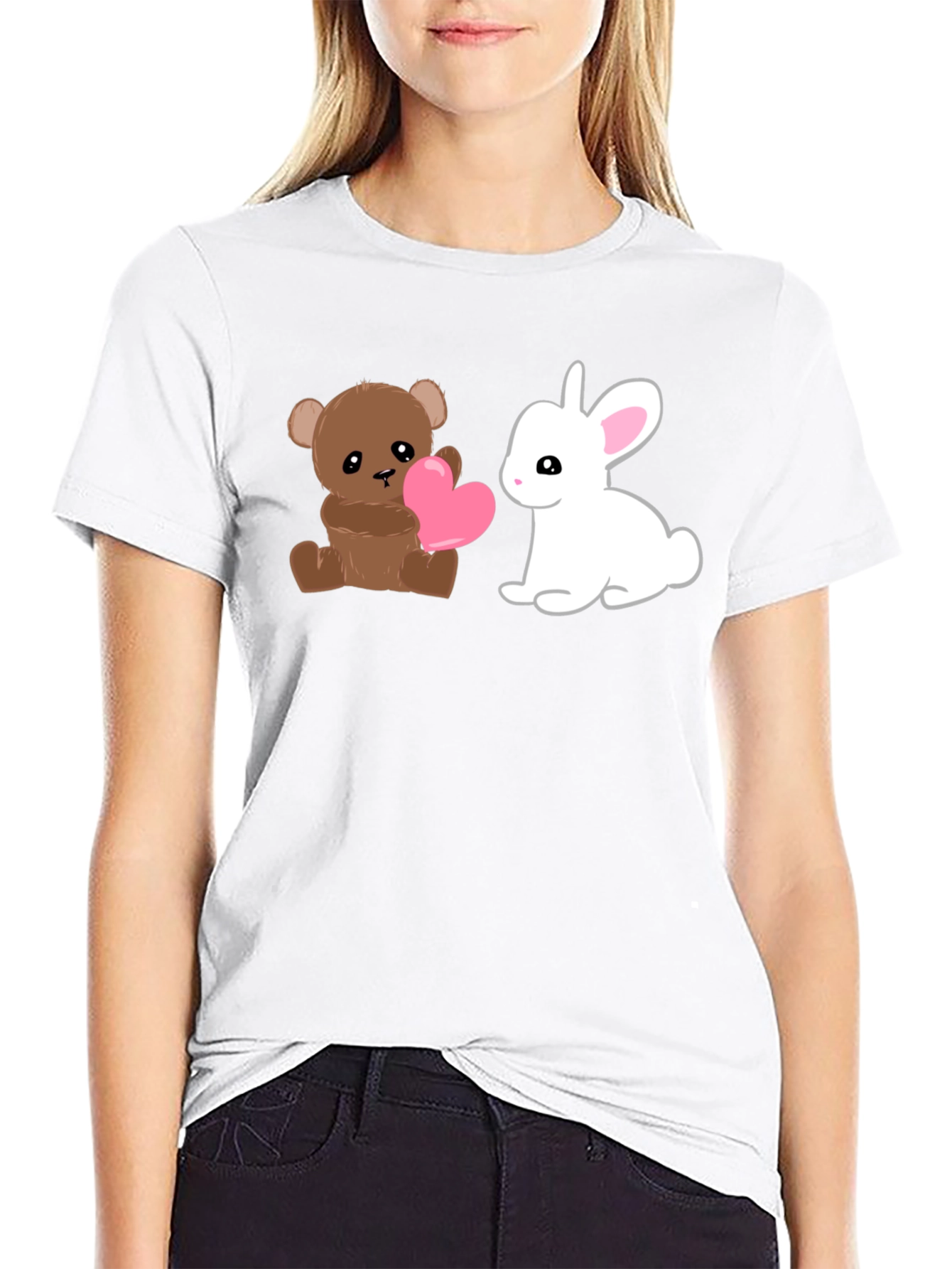 Black Cute Cartoon Animals Graphic T-Shirt view 9
