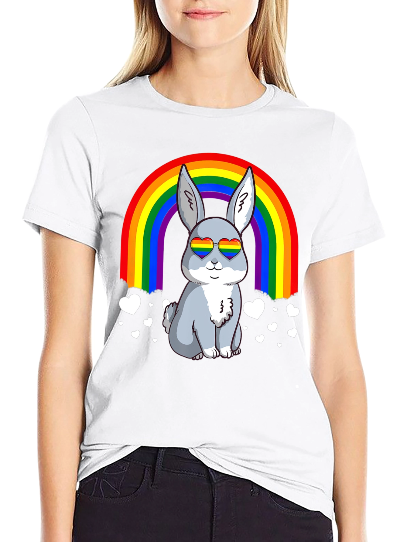Black Rainbow Bunny Pride T-Shirt view 9
