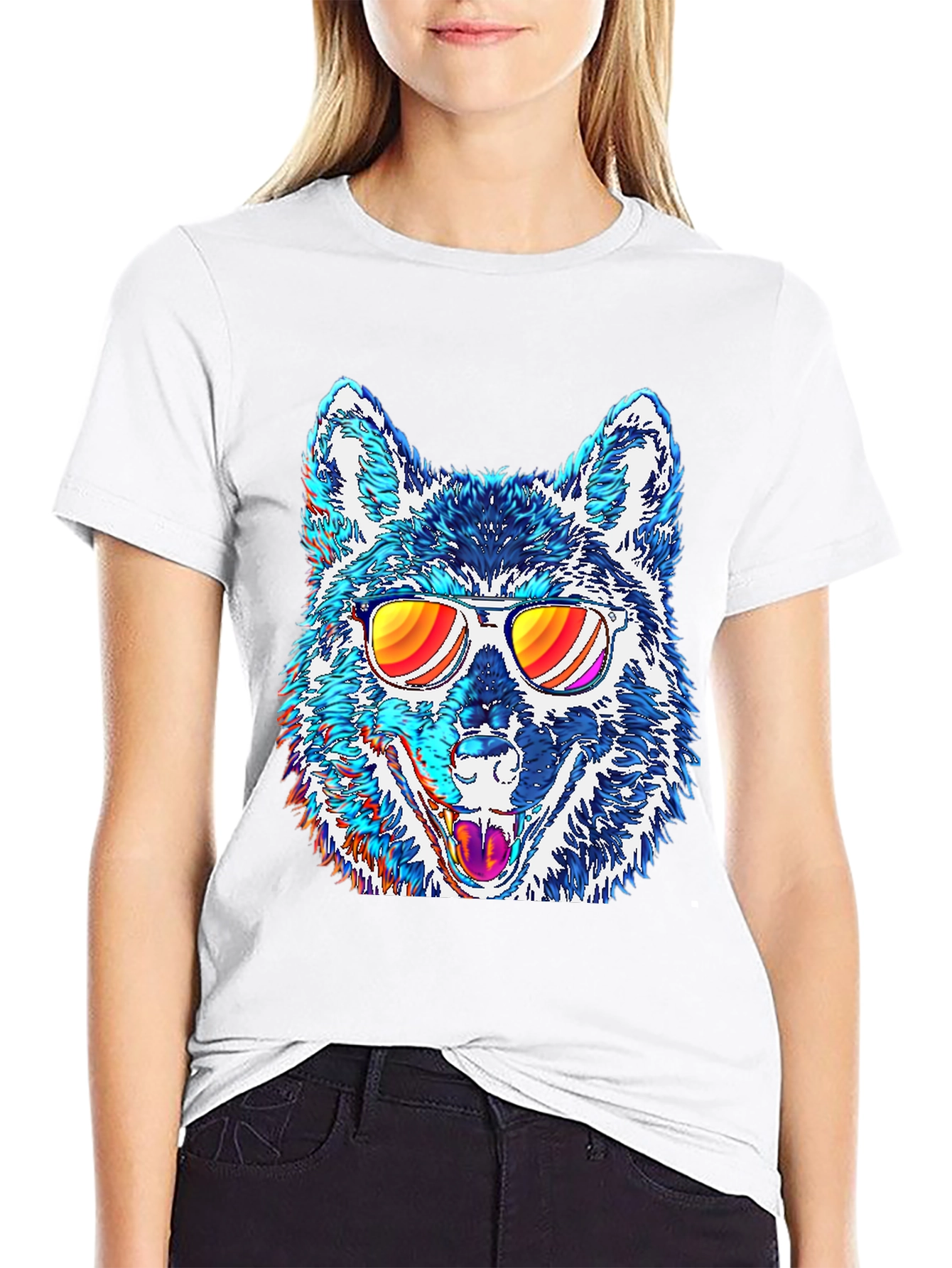 Black Cool Wolf Graphic Tee view 9