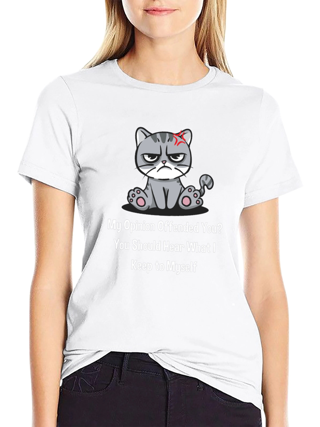 Black Grumpy Cat Opinion T-Shirt - Sarcastic Humor view 9
