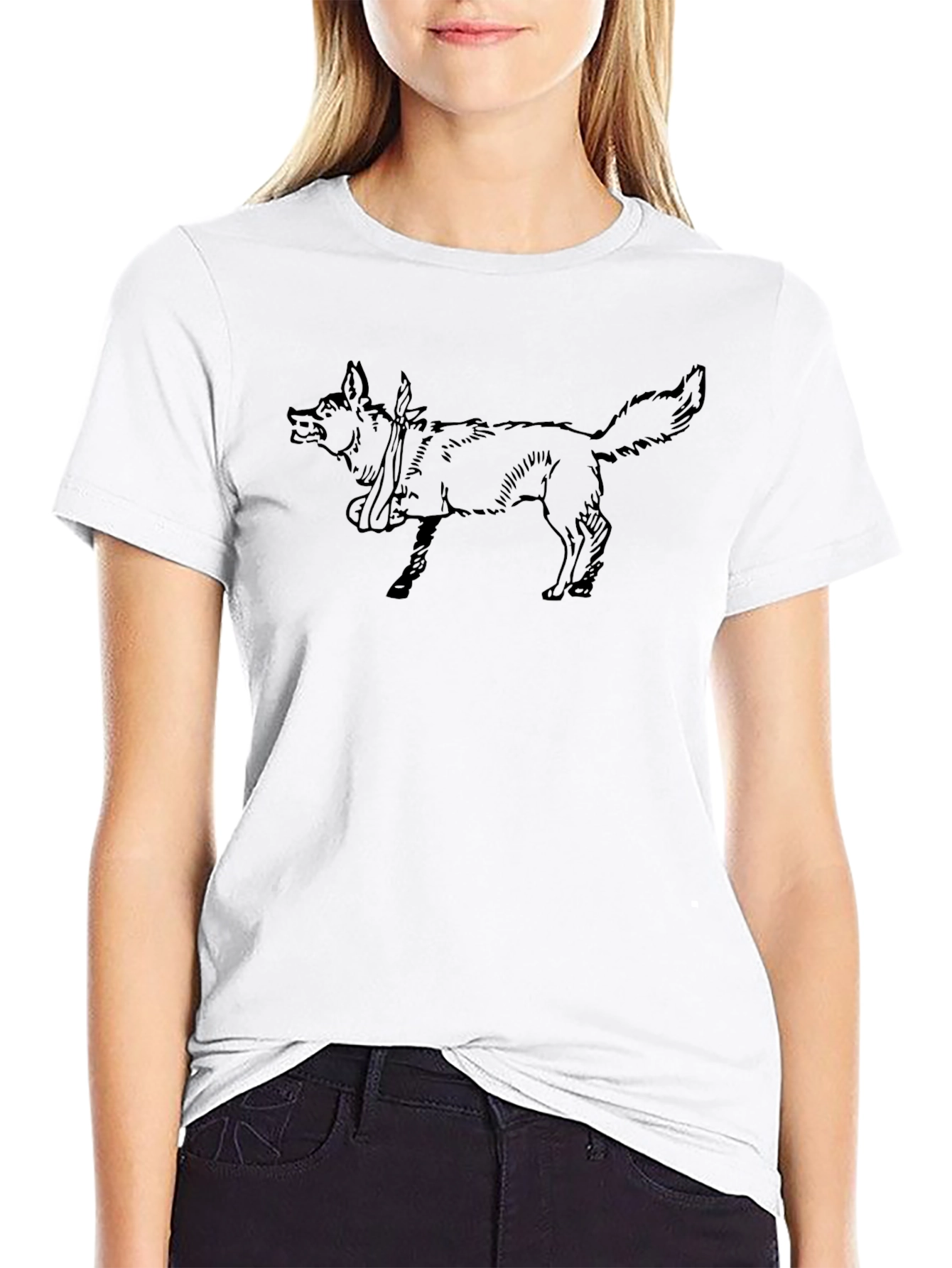 Black Black T-Shirt with Wolf Graphic Print - Casual Wear view 9