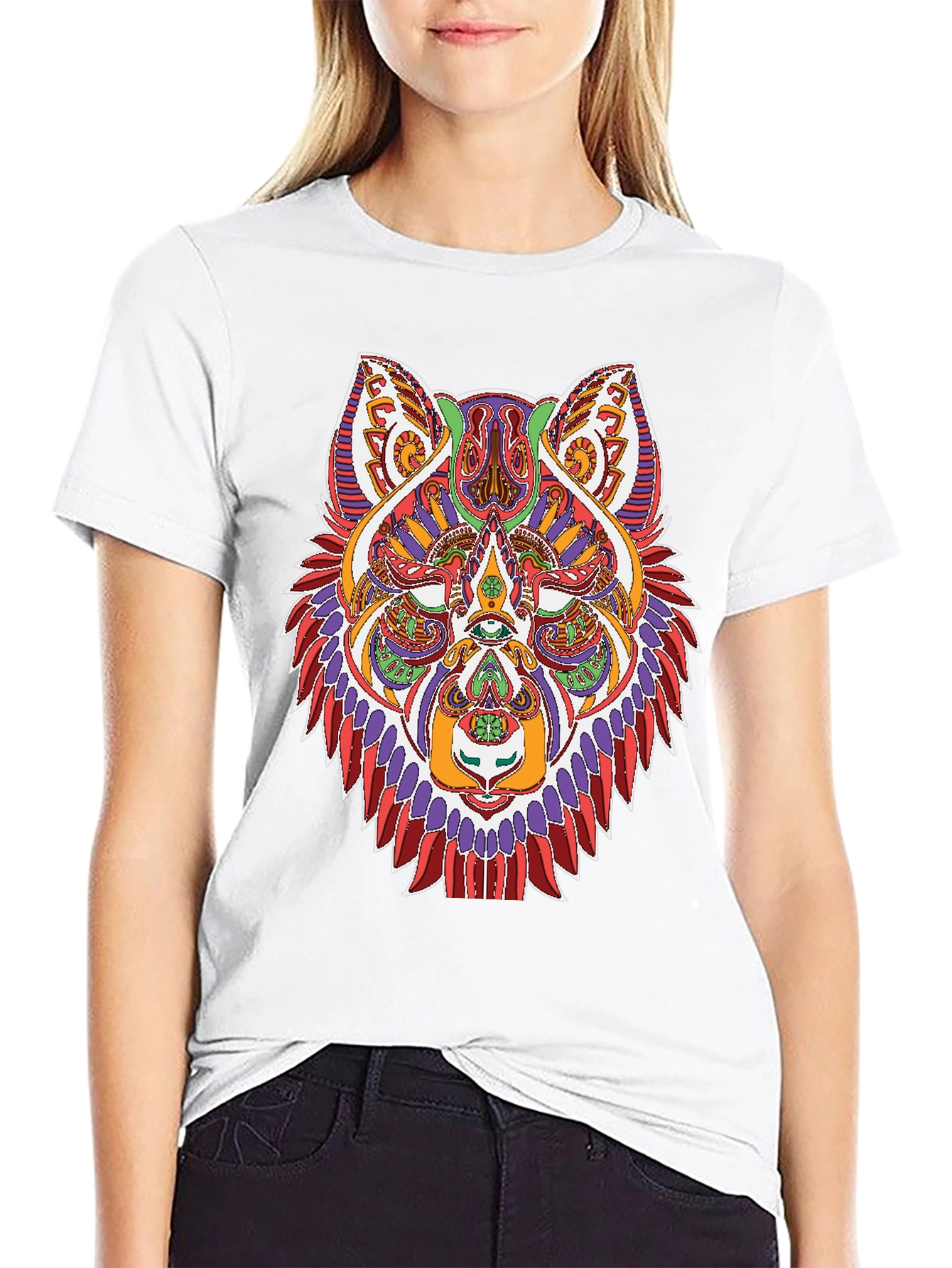 Black Psychedelic Wolf Graphic Tee - Black Unisex Shirt view 9