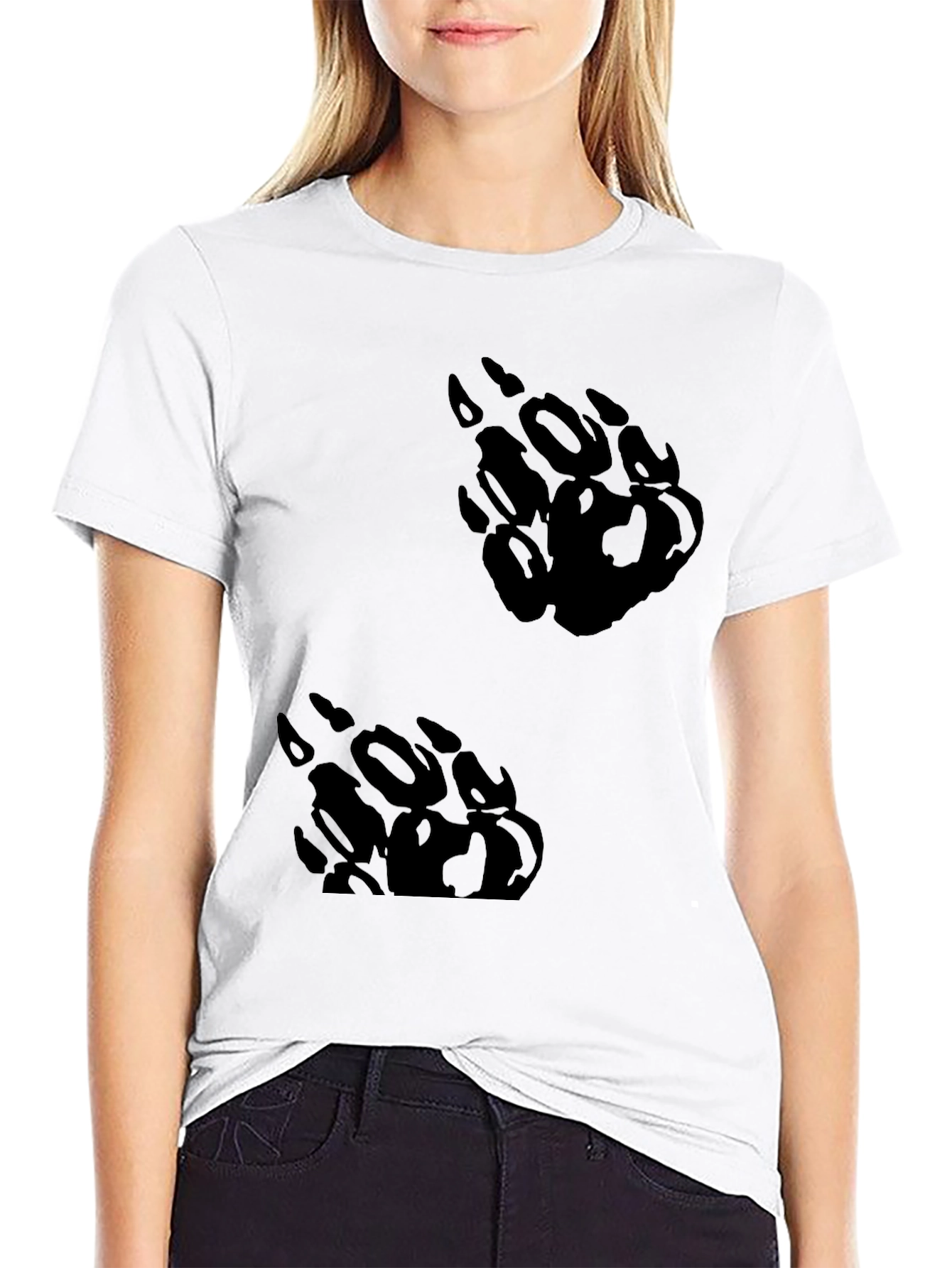 Black Black T-Shirt with Bear Paw Print Design view 9