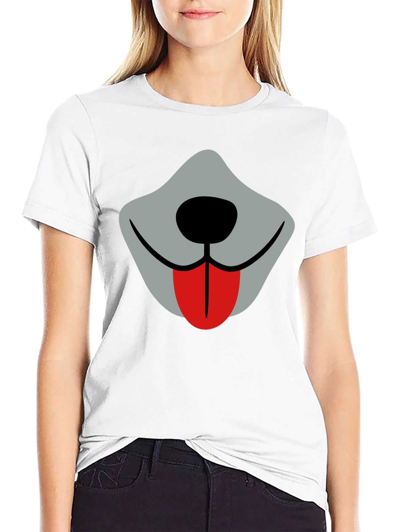 Black Funny Dog Face Graphic Tee - Black Crew Neck view 9