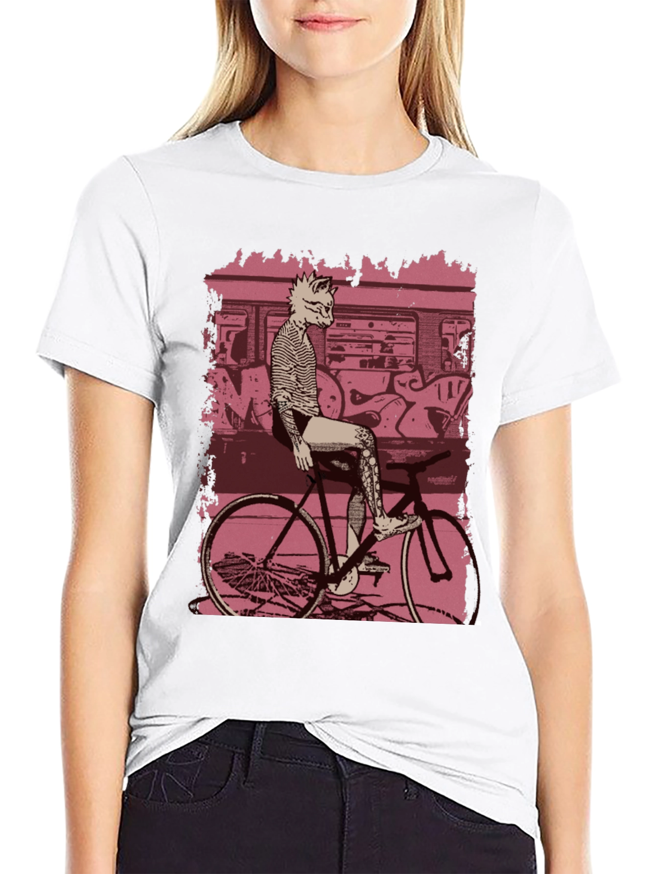 Black Urban Cat Biker T-Shirt - Street Style Tee view 9