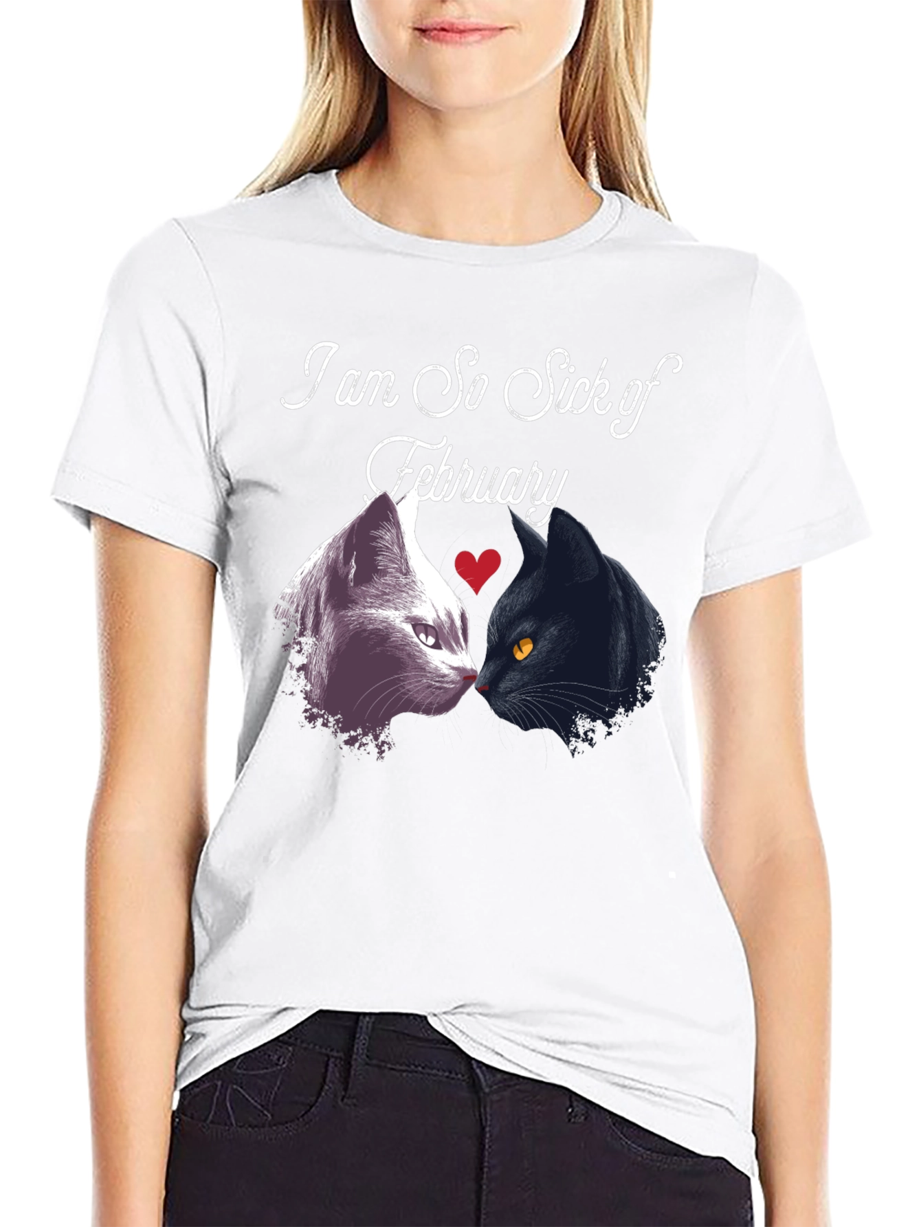 Black Sick of February Cats T-Shirt view 9