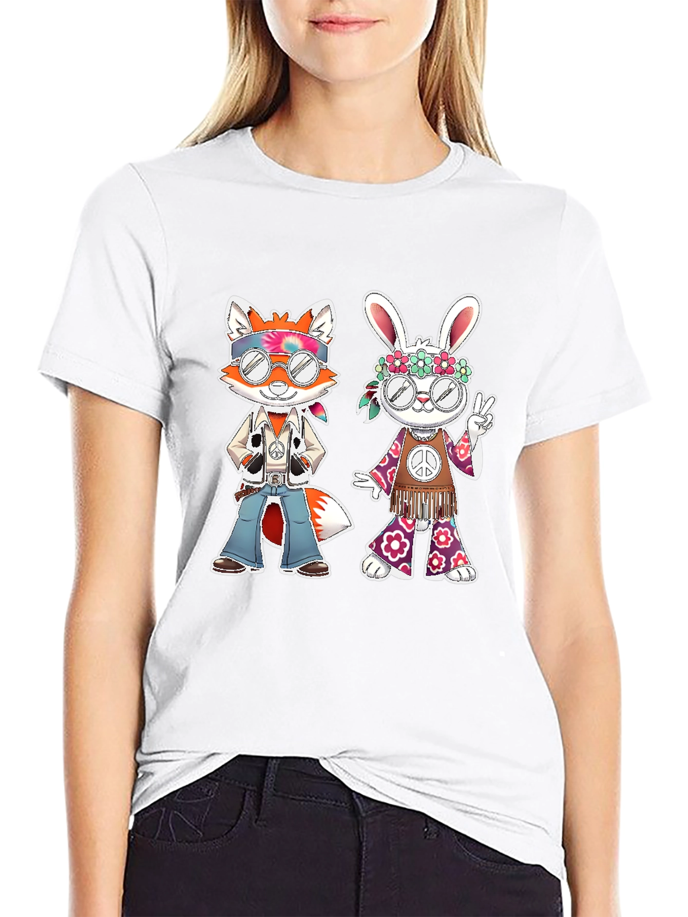Black Hippie Fox & Rabbit Graphic Tee view 9