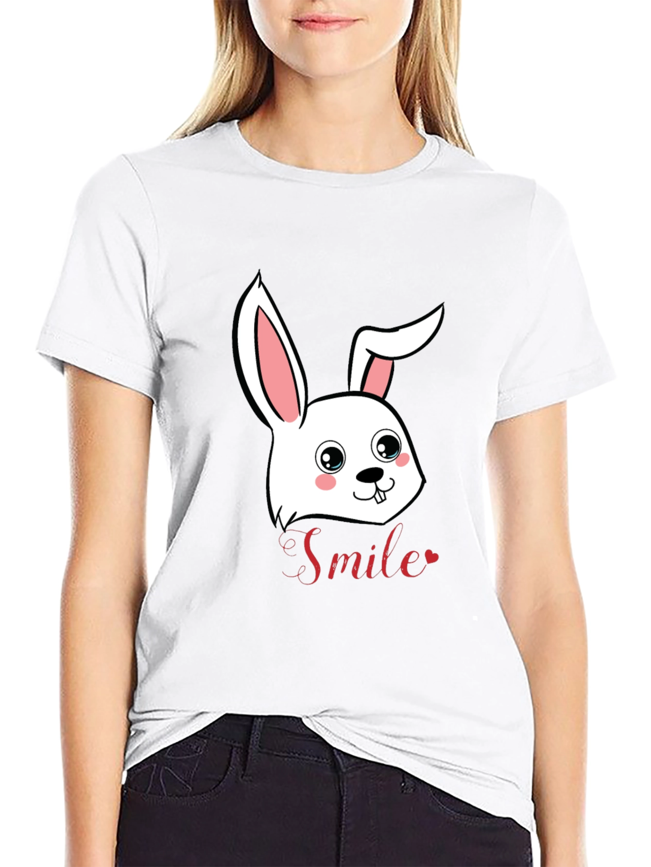 Black Cute Bunny Smile Graphic T-Shirt view 9