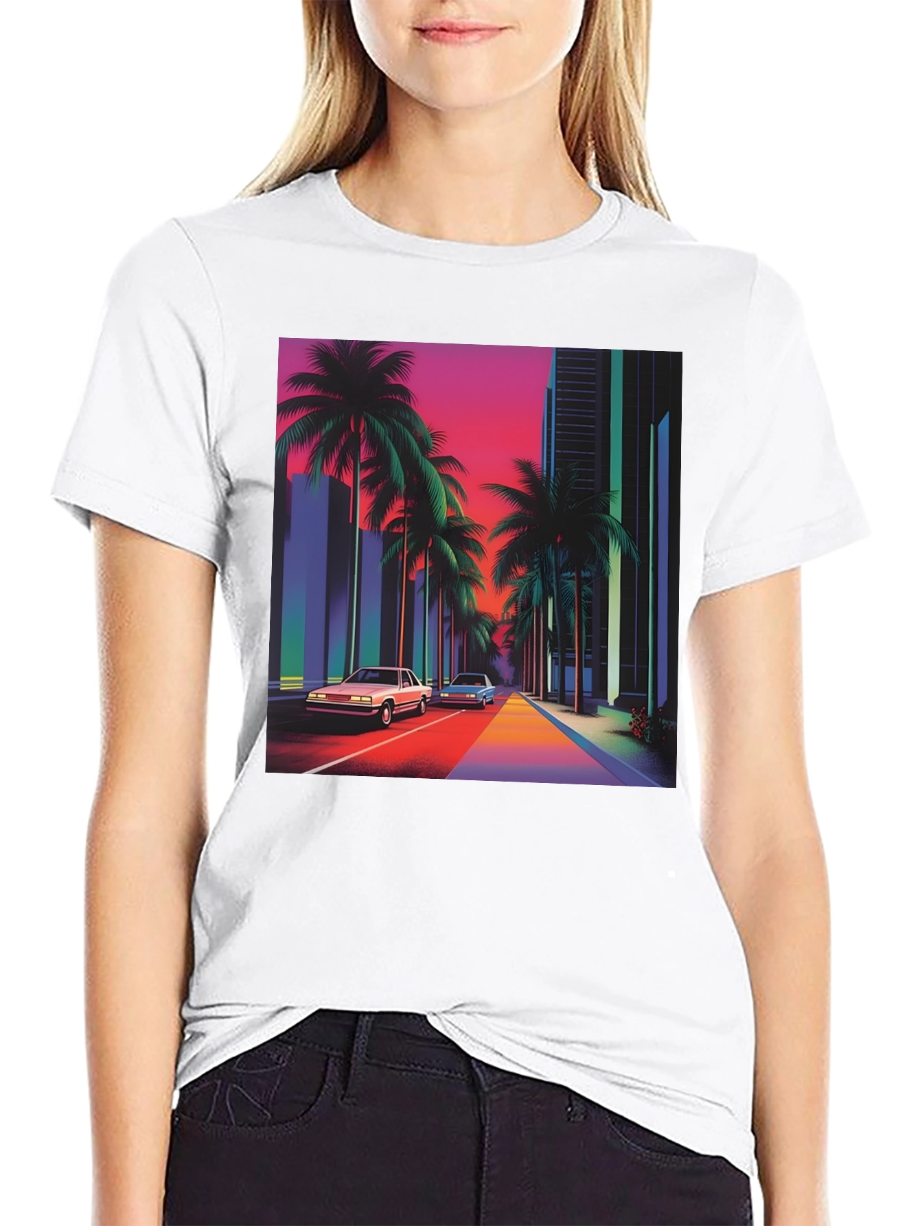 Black Retro 80s Synthwave T-Shirt view 9
