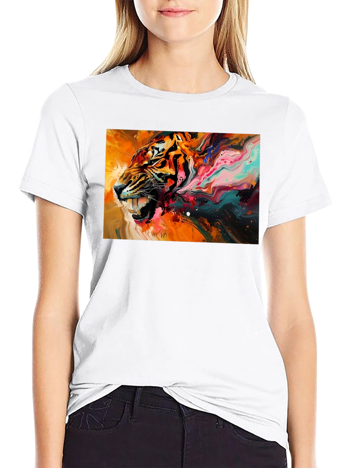 Black Roaring Tiger Graphic Black T-Shirt view 9