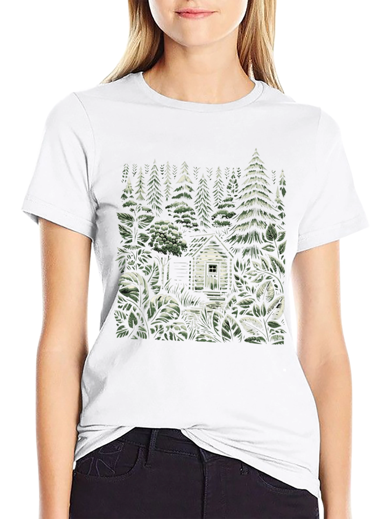 Black Cabin in the Woods Graphic Tee - Nature Lover Shirt view 9