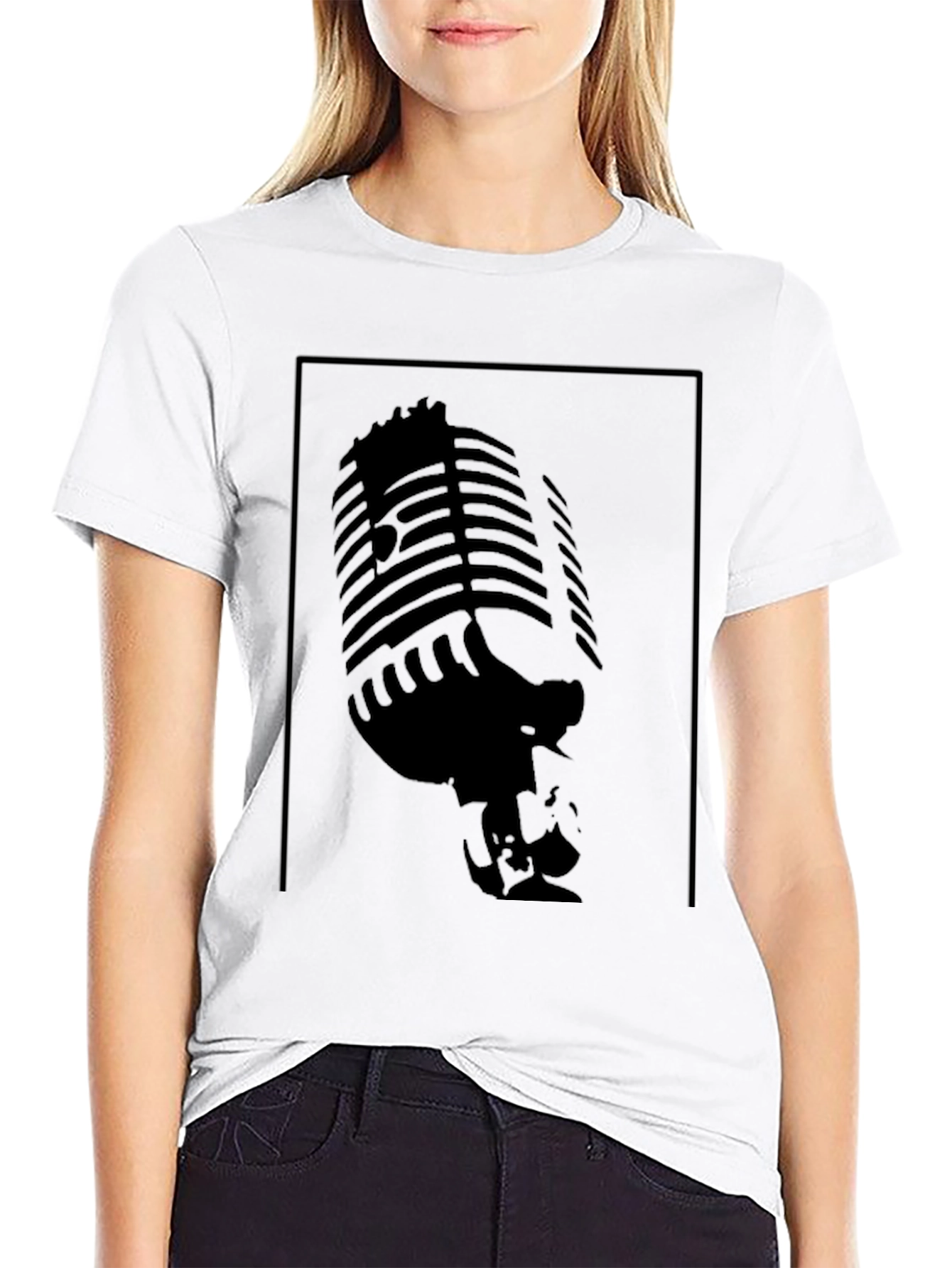 Black Vintage Microphone Graphic Tee - Retro Style view 9