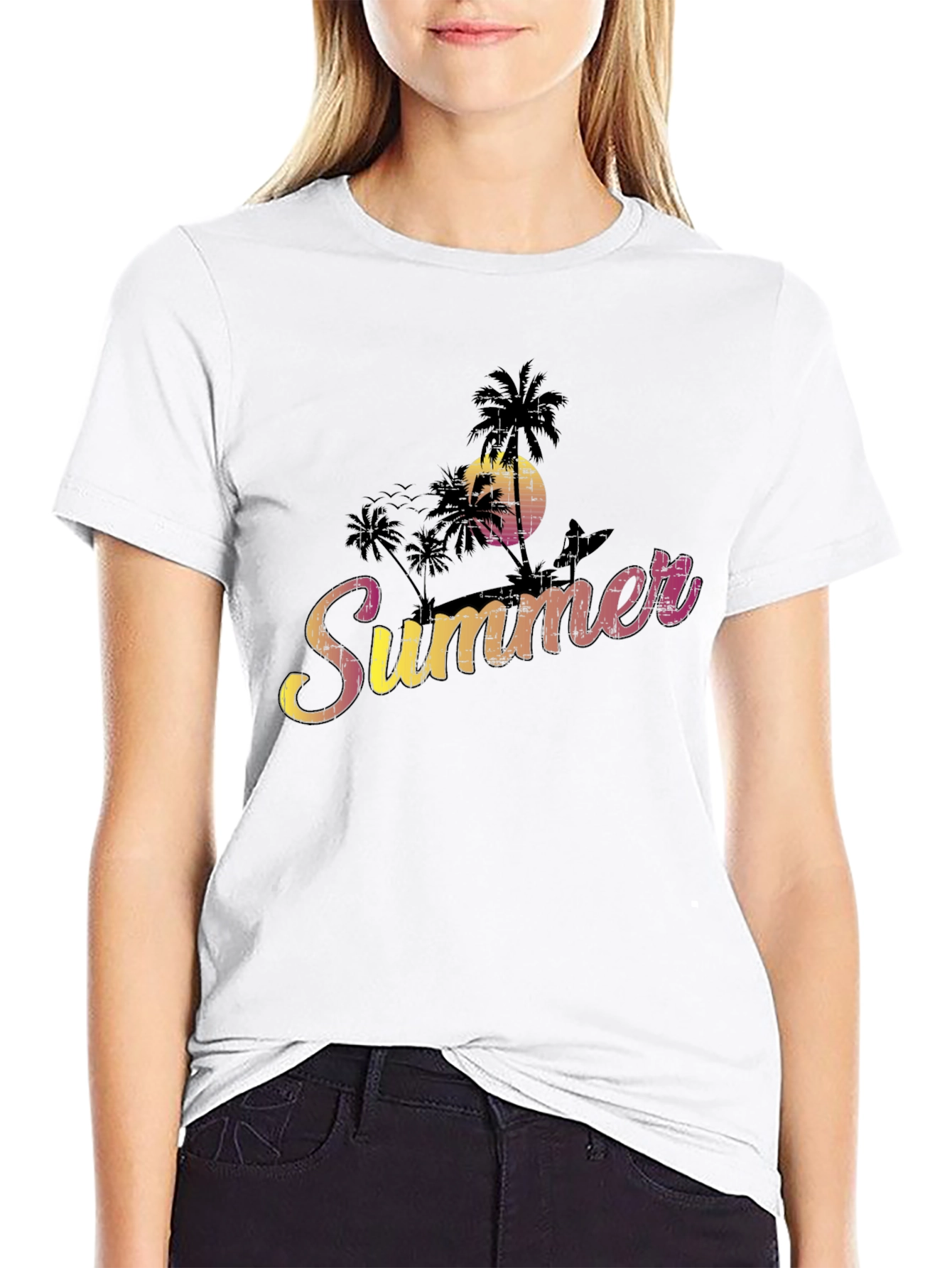 Black Summer Vibe Graphic Tee - Black Cotton Blend view 9