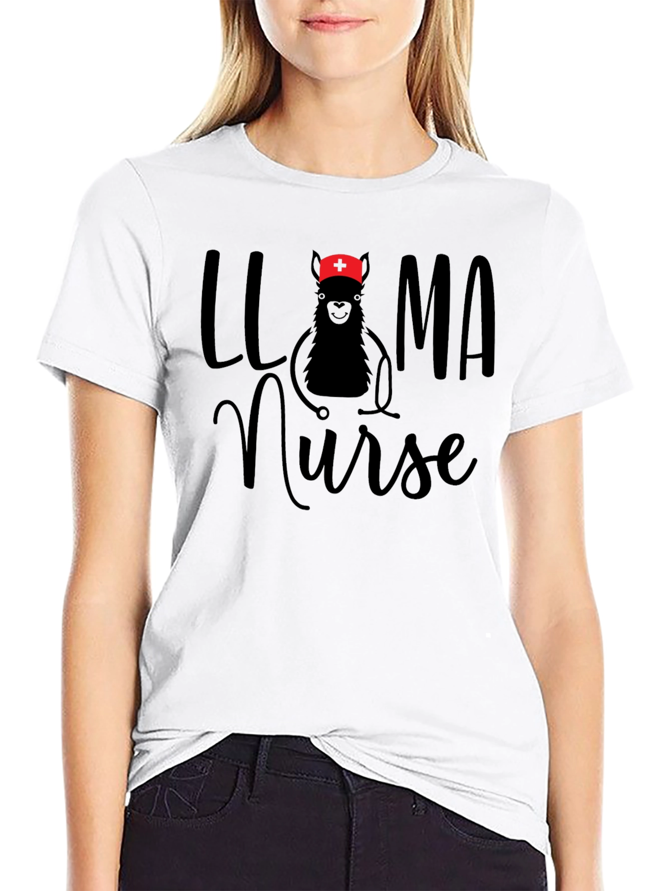 Black Llama Nurse T-Shirt, Funny Graphic Tee view 9